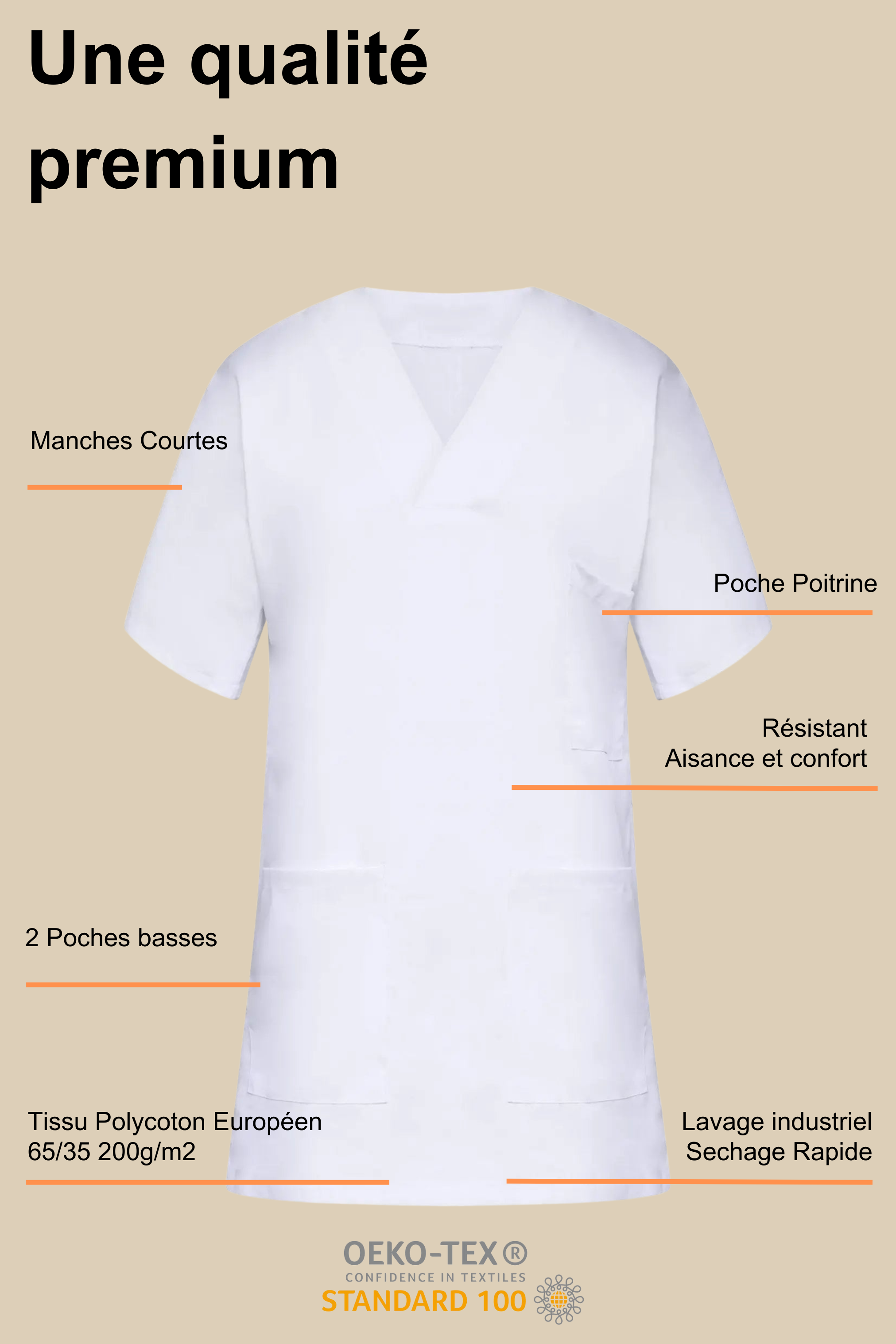 Tunique médicale Femme col V blanc - 7797F
