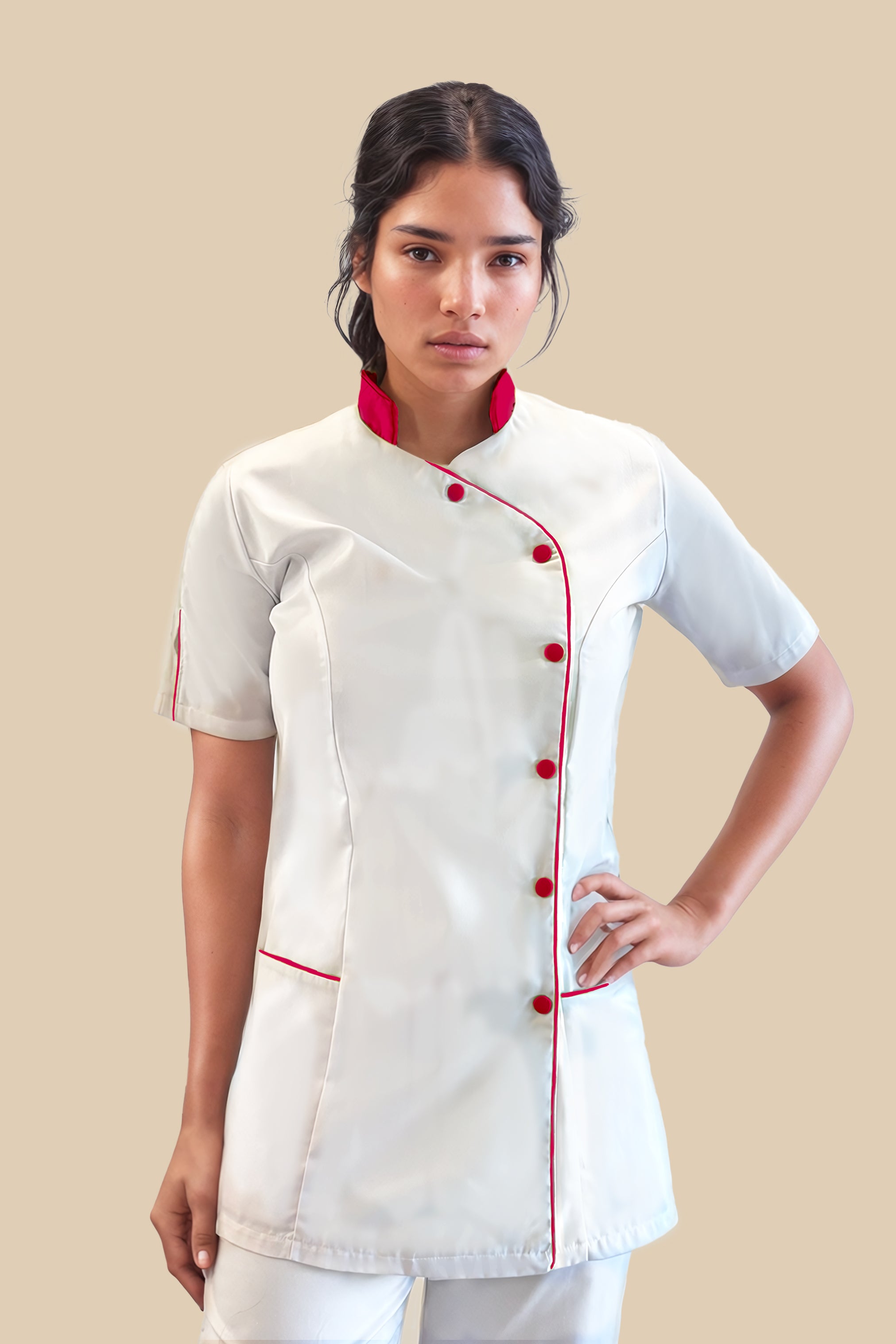 Blouse médicale femme blanc et fuchsia - SILA