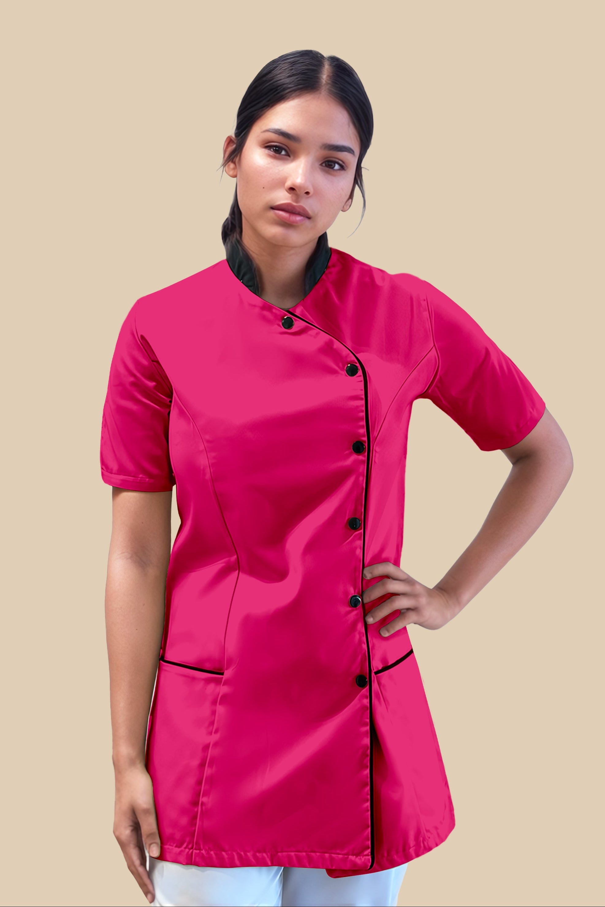 Blouse médicale femme fuchsia et noir - SILA