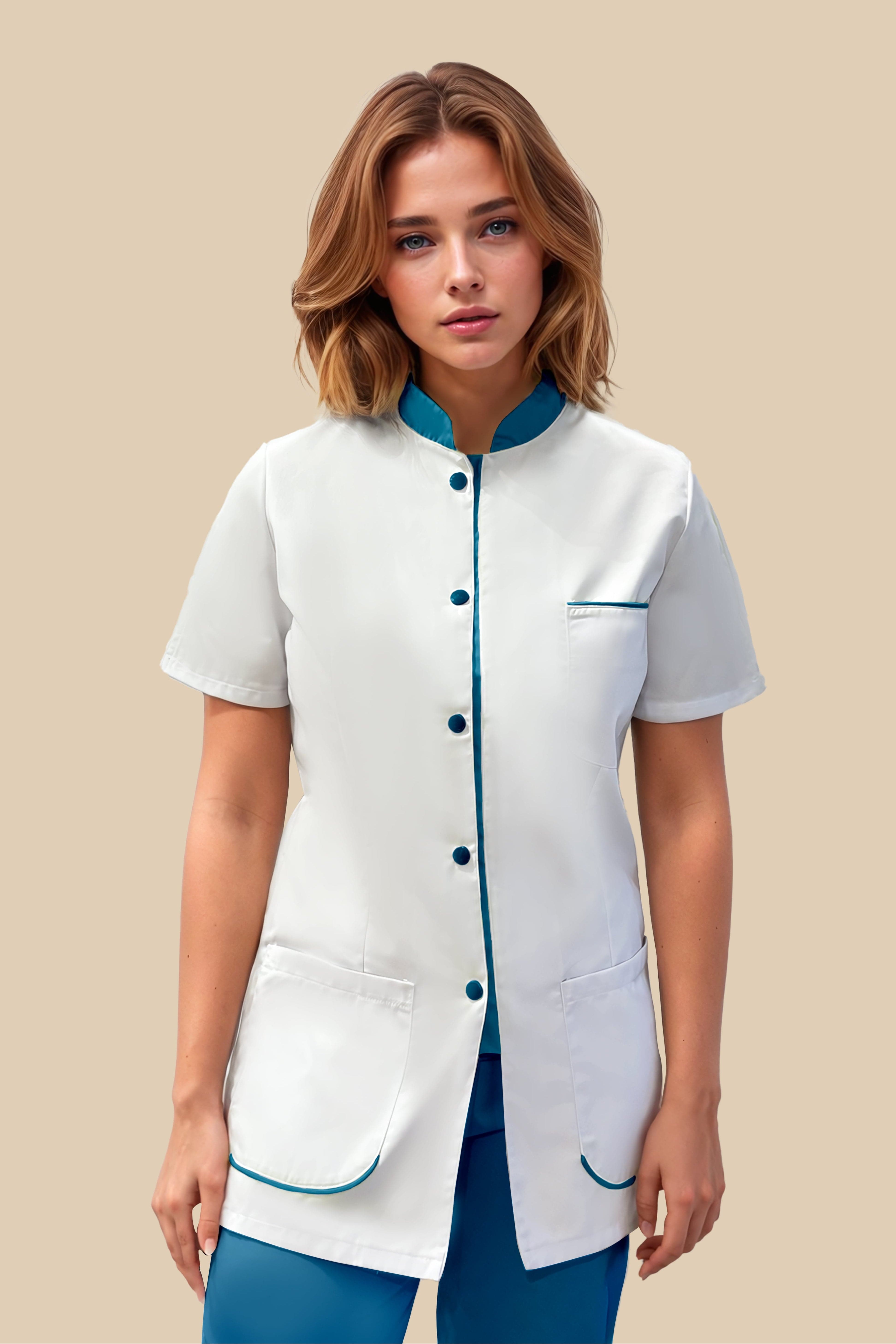 SRC Création Blouse Médicale Blouse médicale femme blanc et turquoise - SAANA