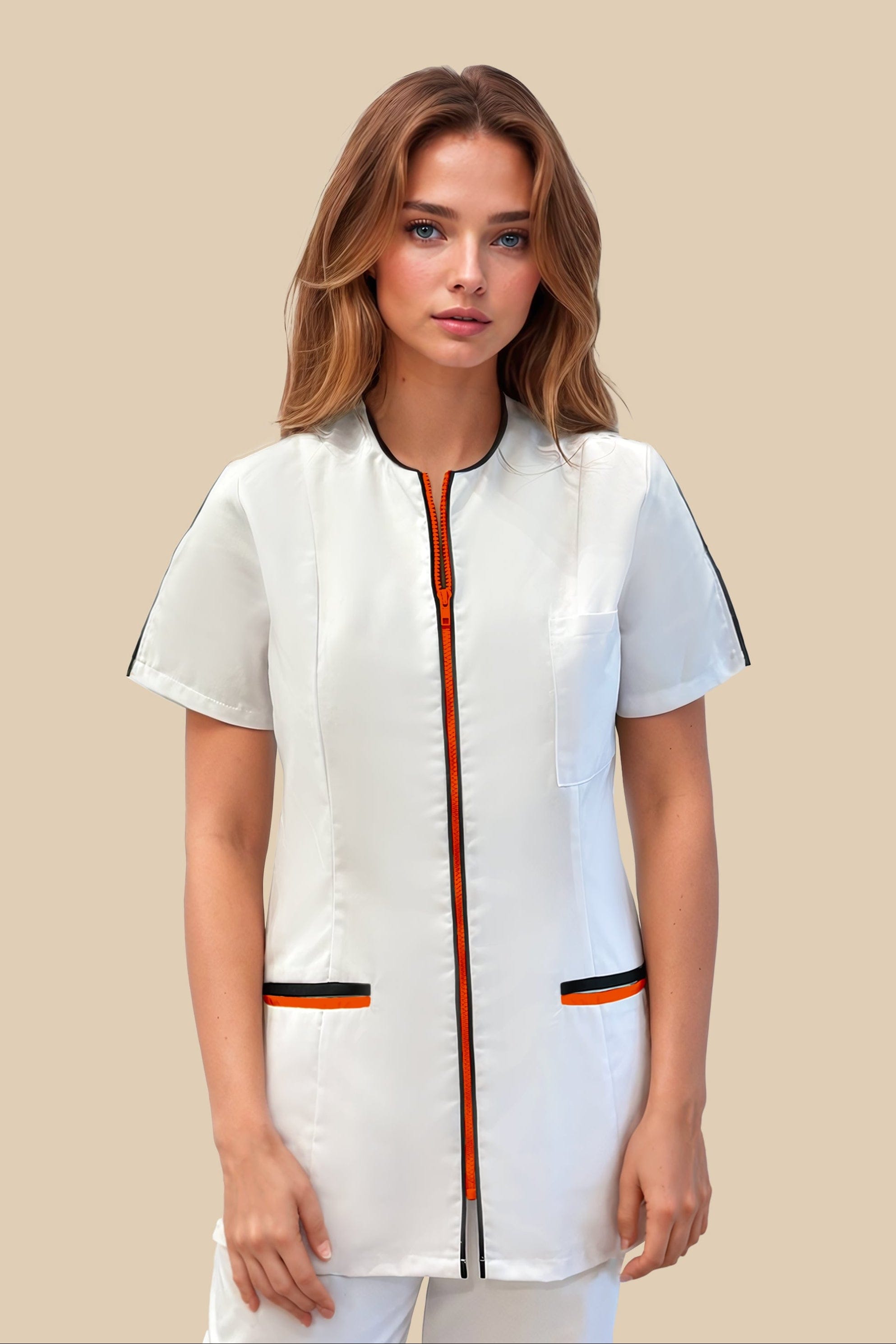 SRC Création Blouse Médicale Blouse médicale femme cintrée Blanc/Noir/Orange - LOKKA