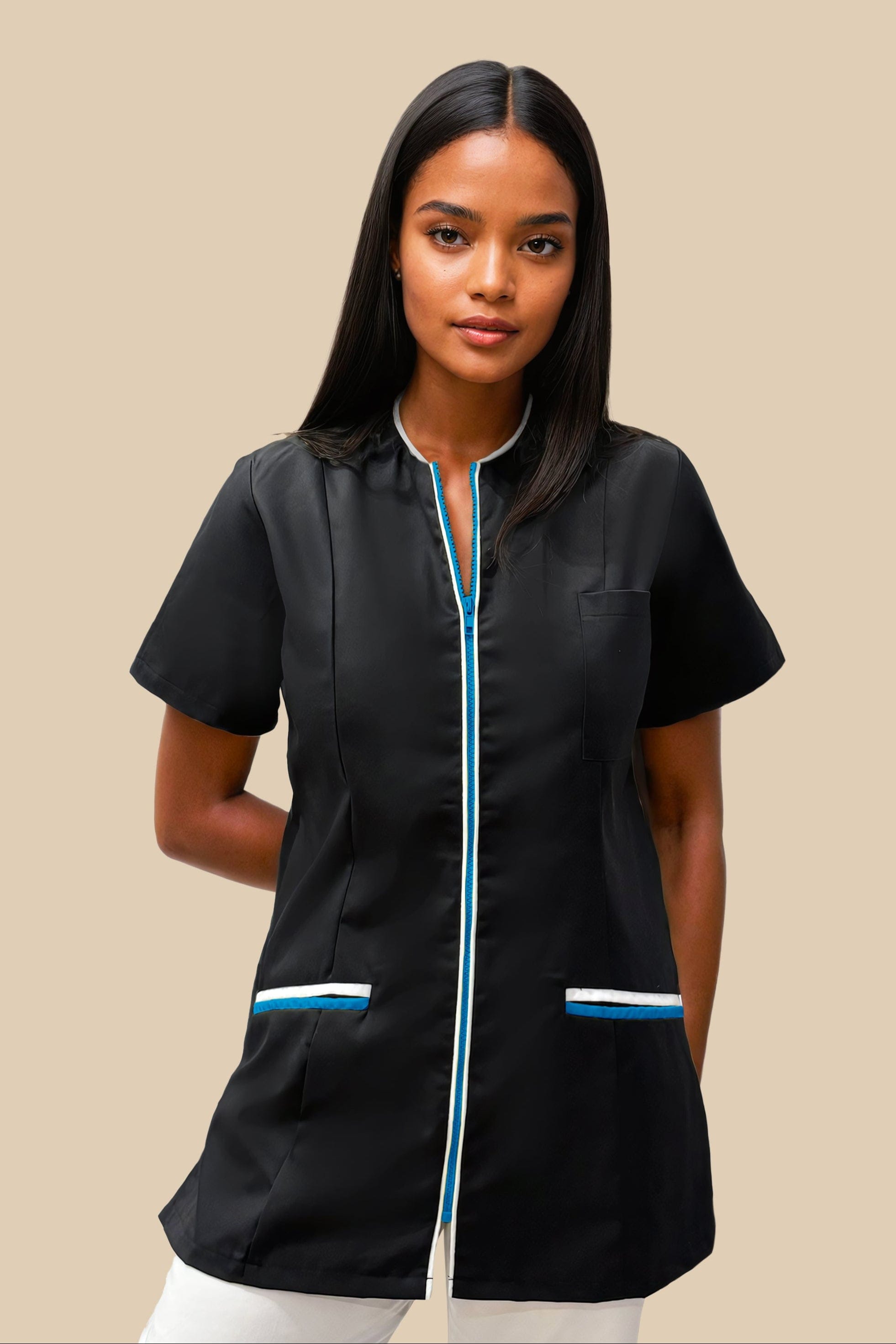 SRC Création Blouse Médicale Blouse médicale femme cintrée Noir/Blanc/Turquoise - LOKKA