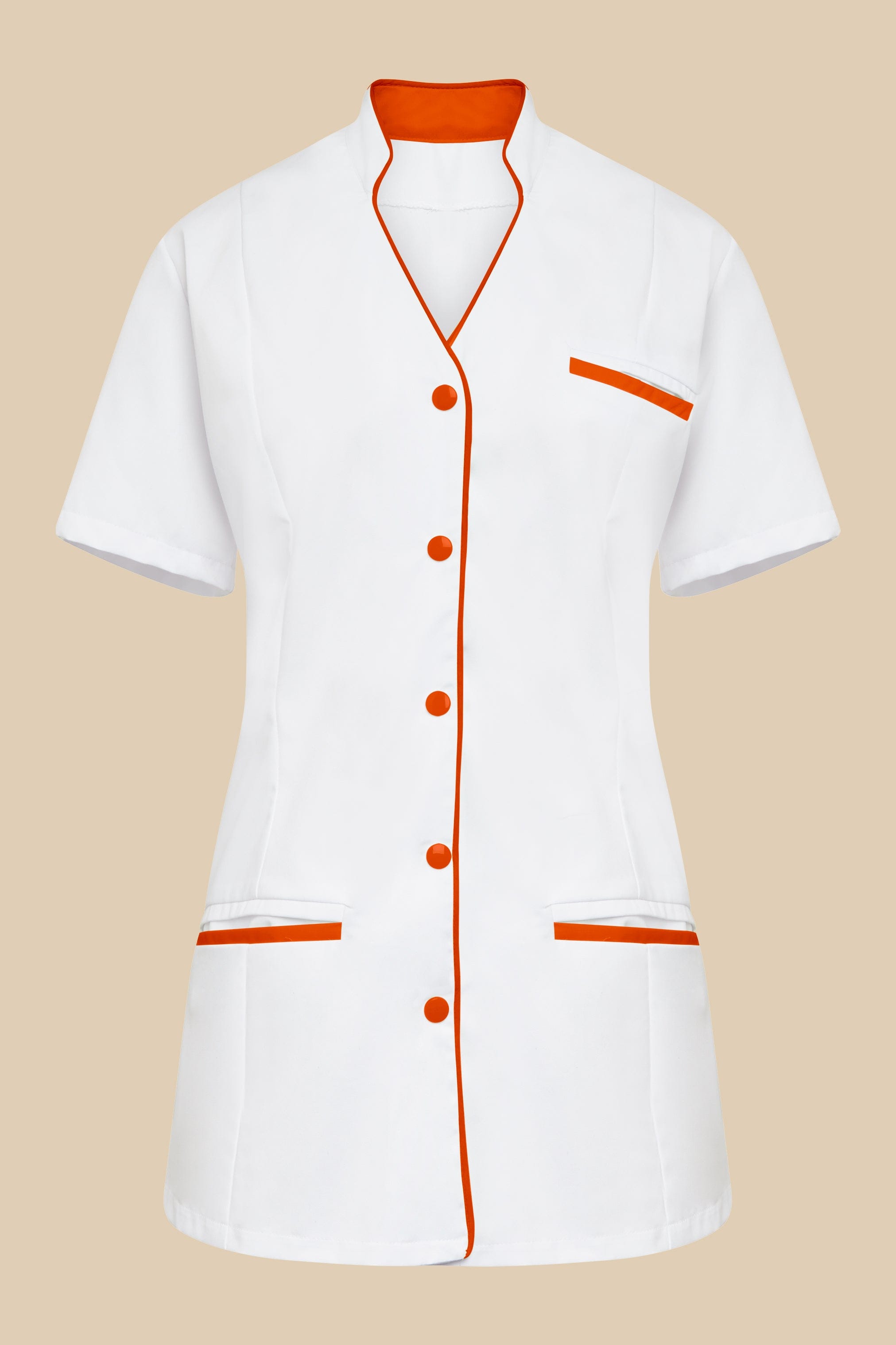 Blouse médicale pour femme avec col en V blanc et orange