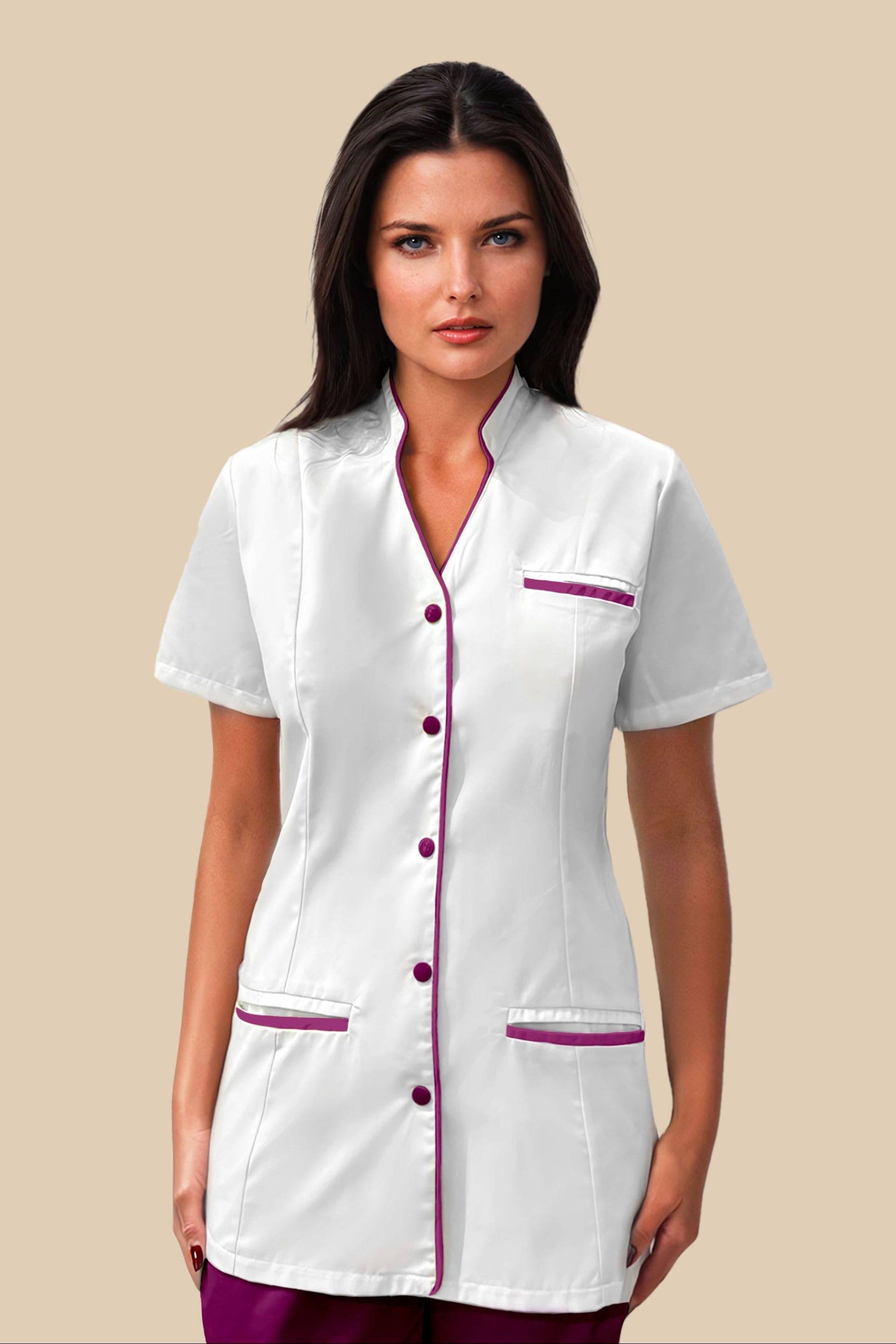 SRC Création Blouse Médicale Blouse médicale femme col V blanc et prune - KOSA