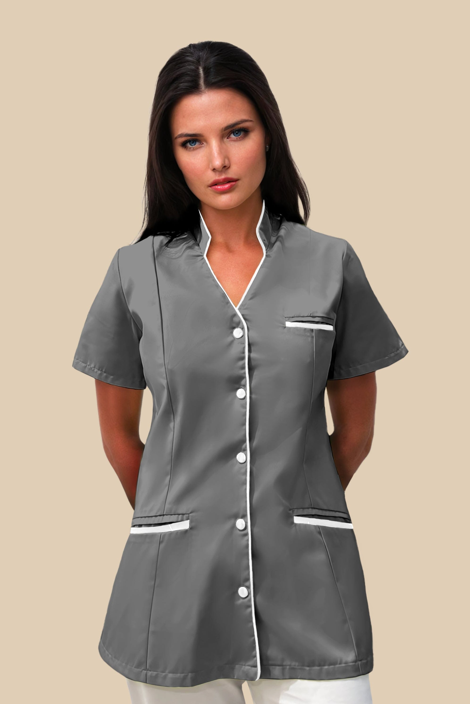 SRC Création Blouse Médicale Blouse médicale femme col V gris et blanc - KOSA