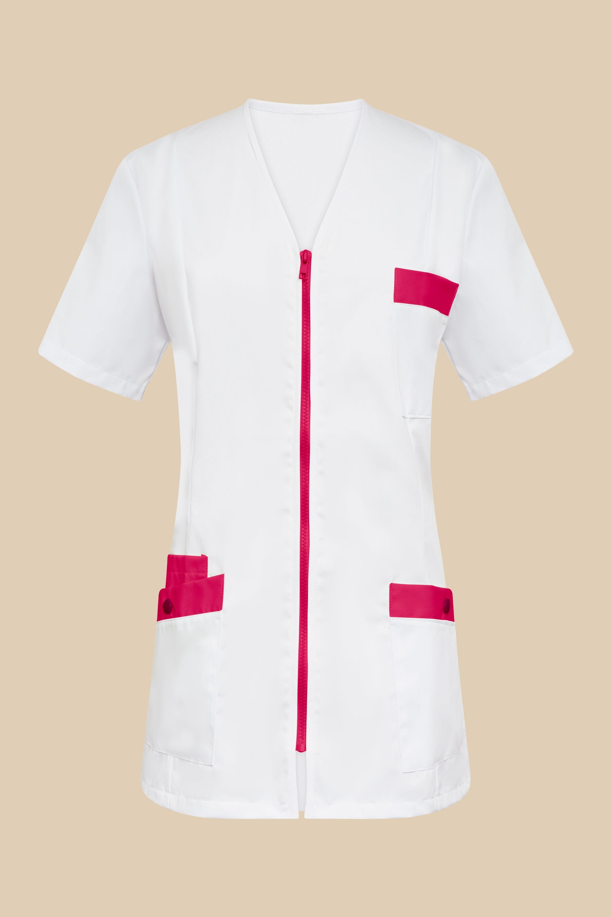 SRC Création Blouse Médicale Blouse médicale femme fermeture éclair blanc et fuchsia - ISKA