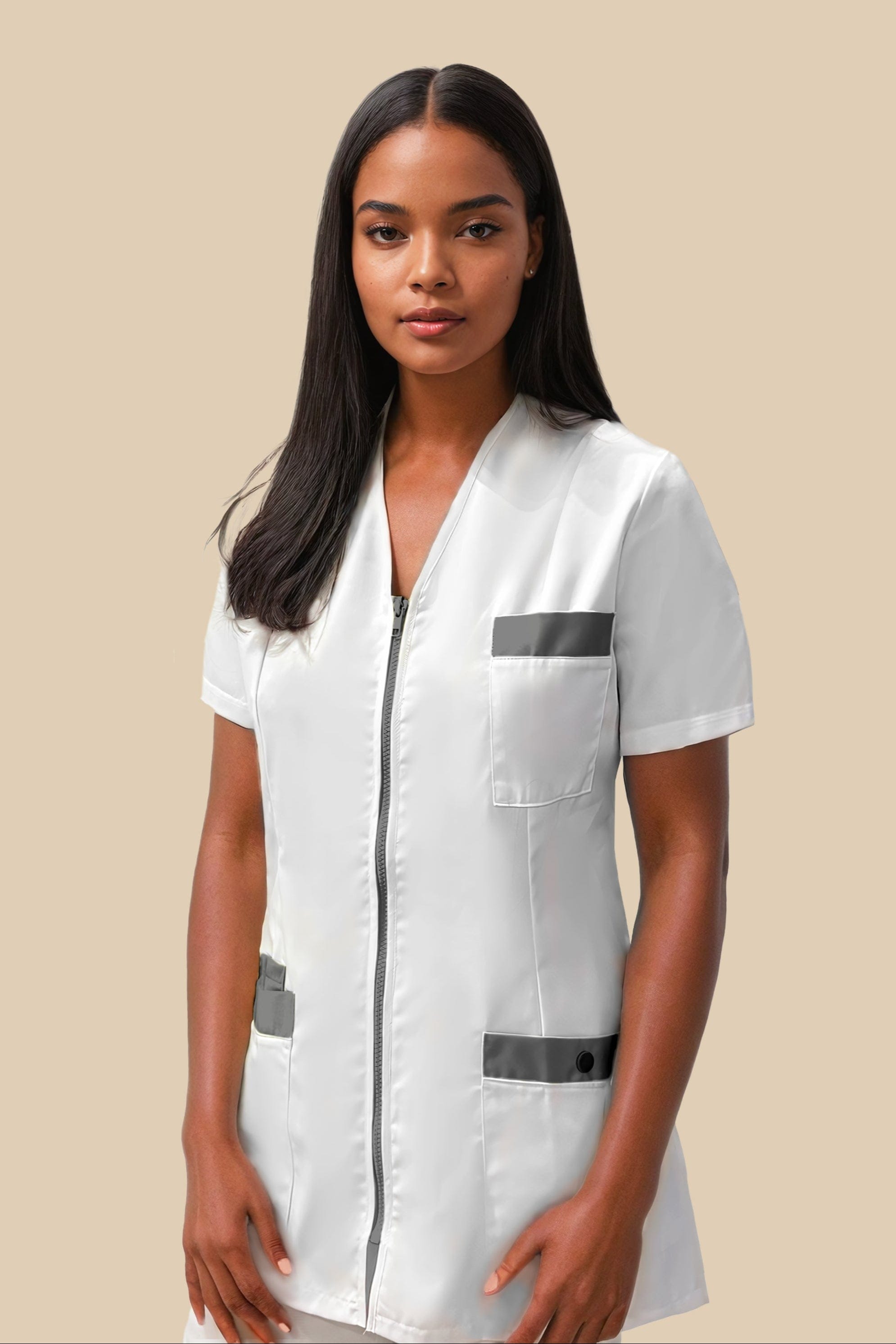 SRC Création Blouse Médicale Blouse médicale femme fermeture éclair blanc et gris - ISKA