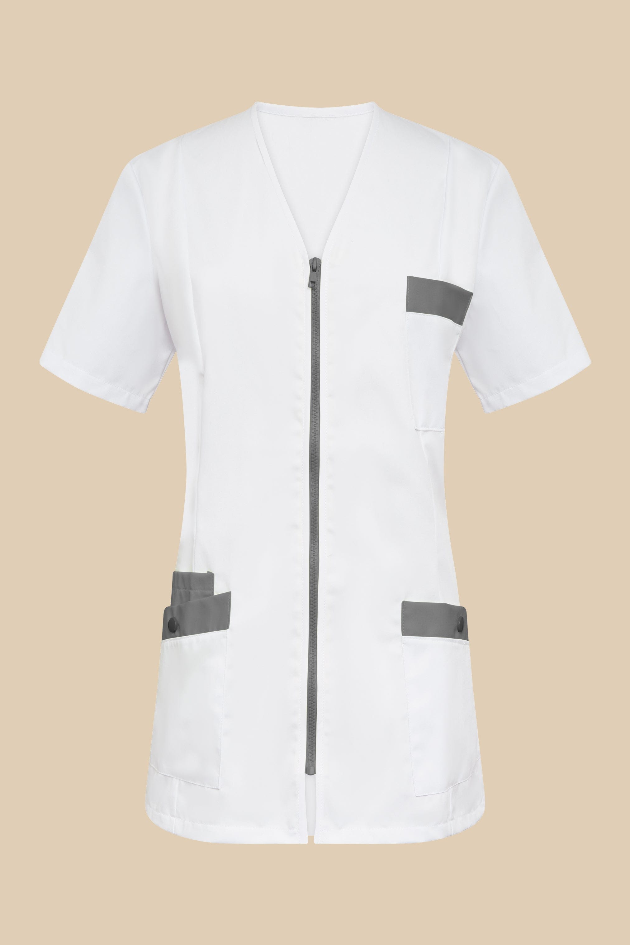 SRC Création Blouse Médicale Blouse médicale femme fermeture éclair blanc et gris - ISKA
