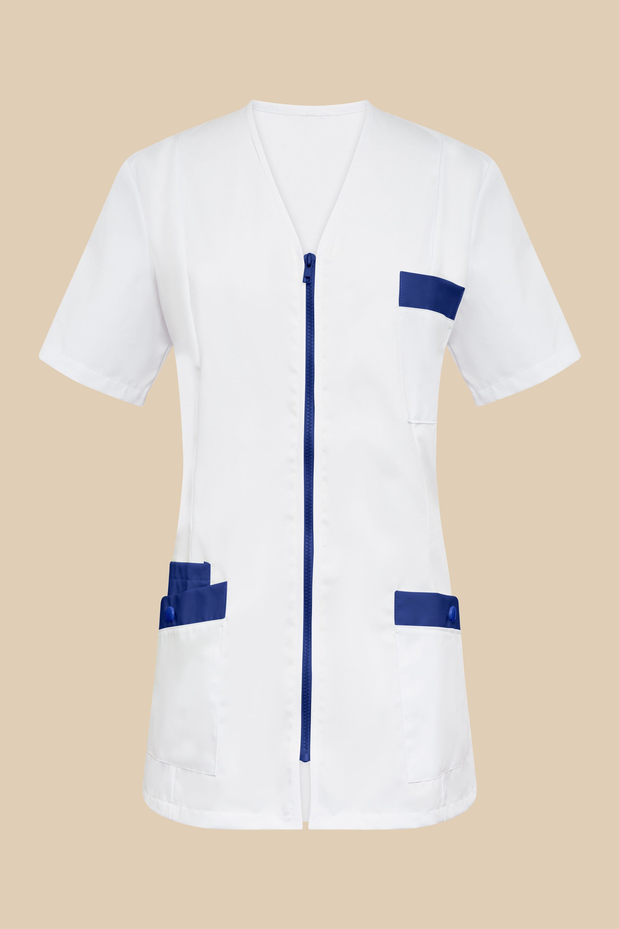 SRC Création Blouse Médicale Blouse médicale femme fermeture éclair blanc et marine - ISKA