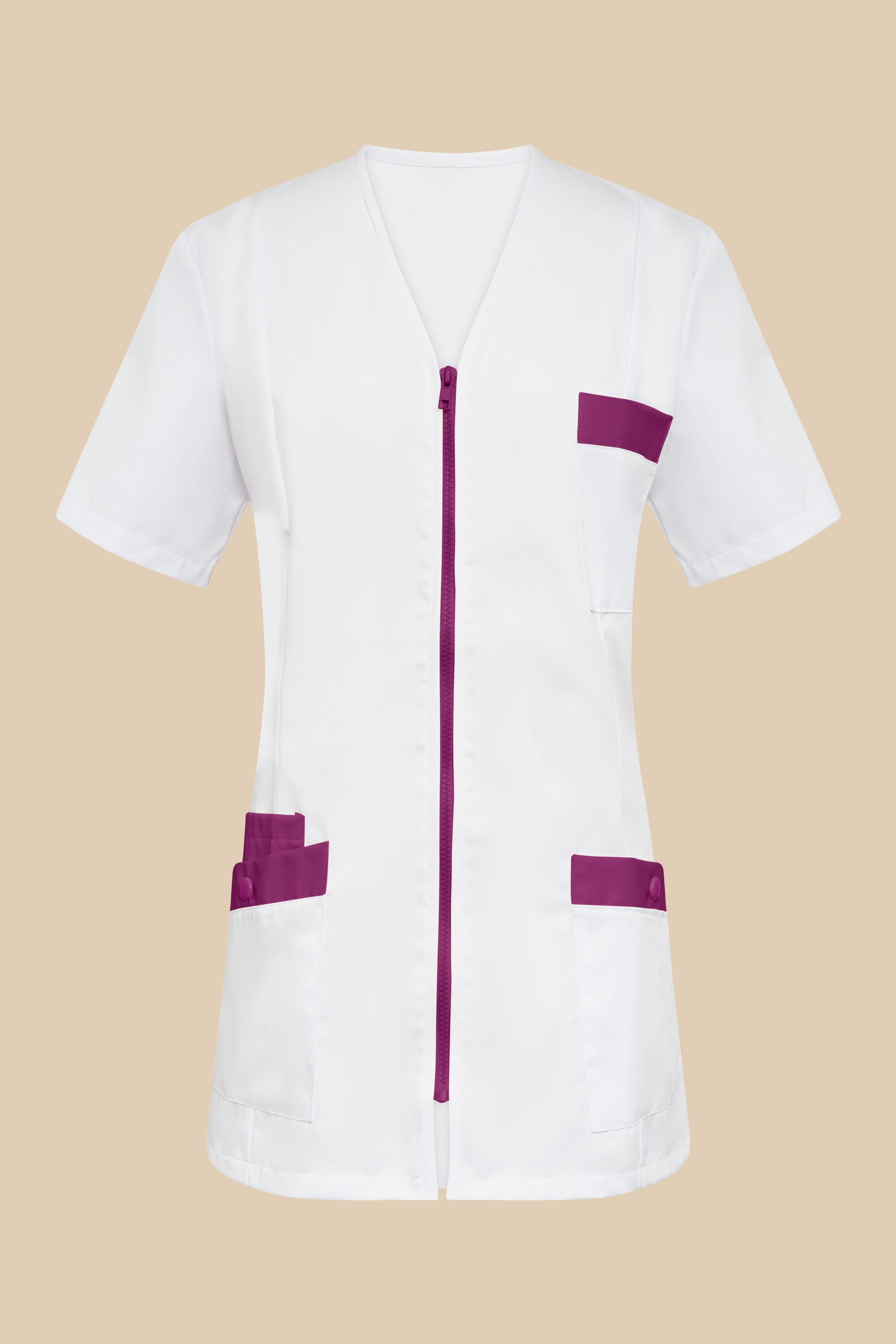 SRC Création Blouse Médicale Blouse médicale femme fermeture éclair blanc et prune - ISKA