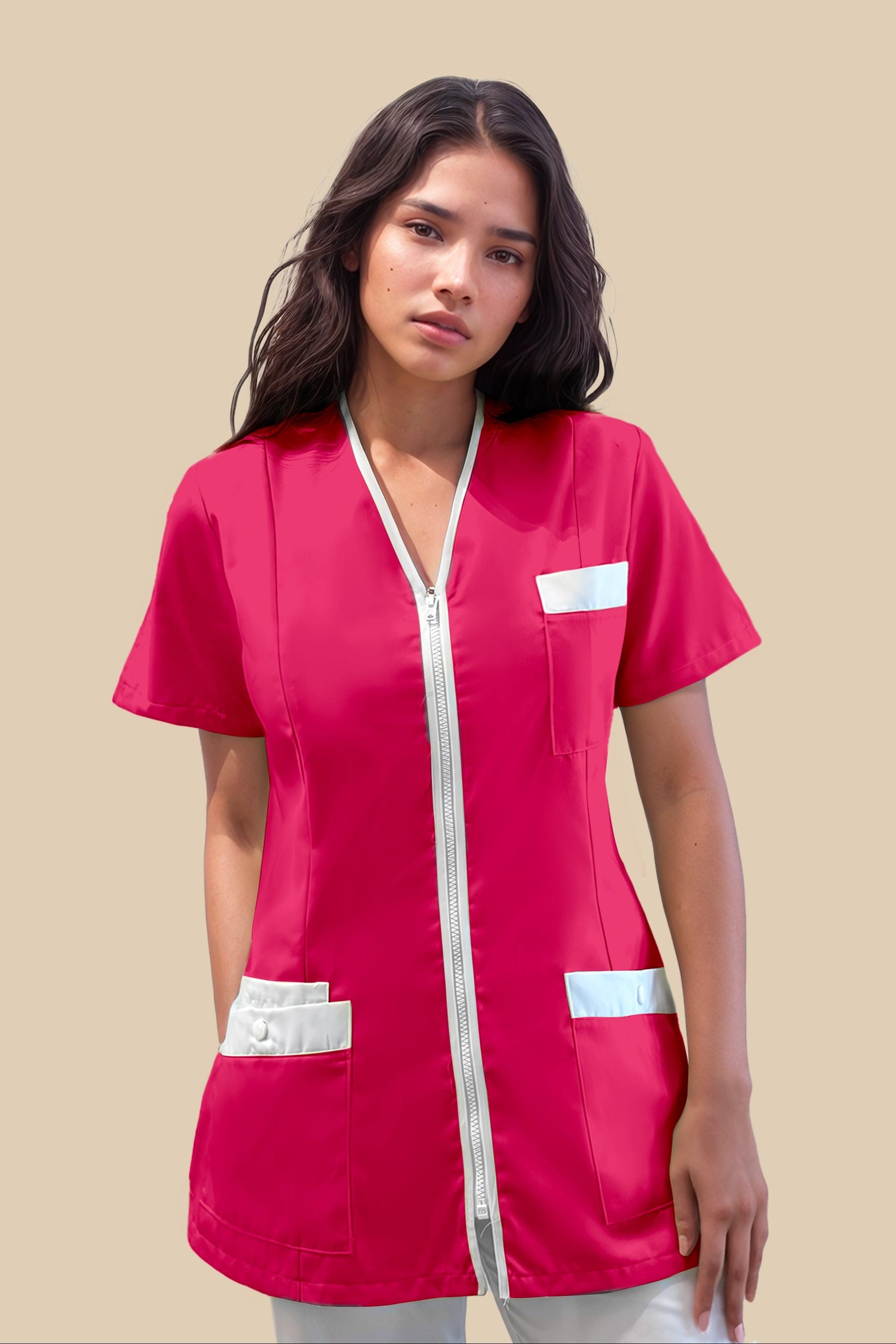 SRC Création Blouse Médicale Blouse médicale femme fermeture éclair fuchsia et blanc - ISKA