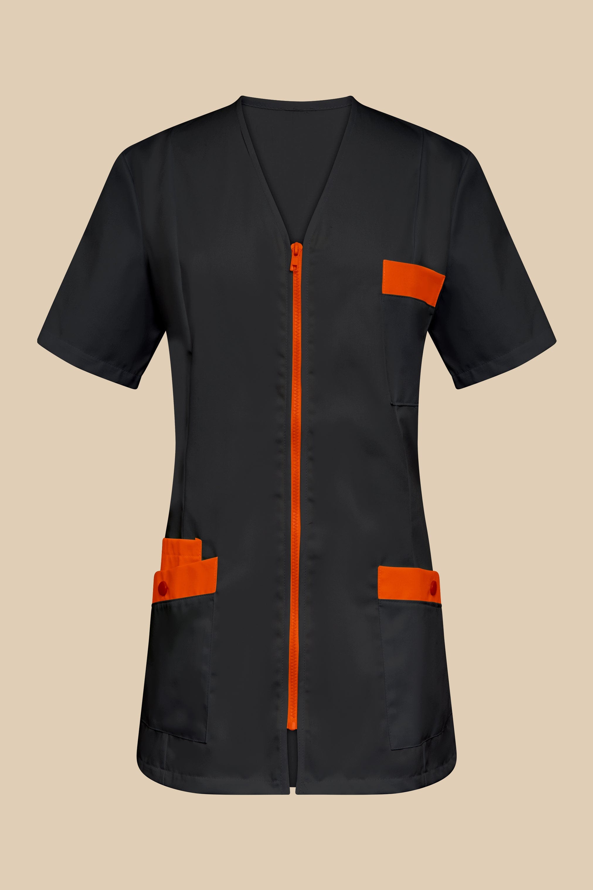 SRC Création Blouse Médicale Blouse médicale femme fermeture éclair noir et orange - ISKA