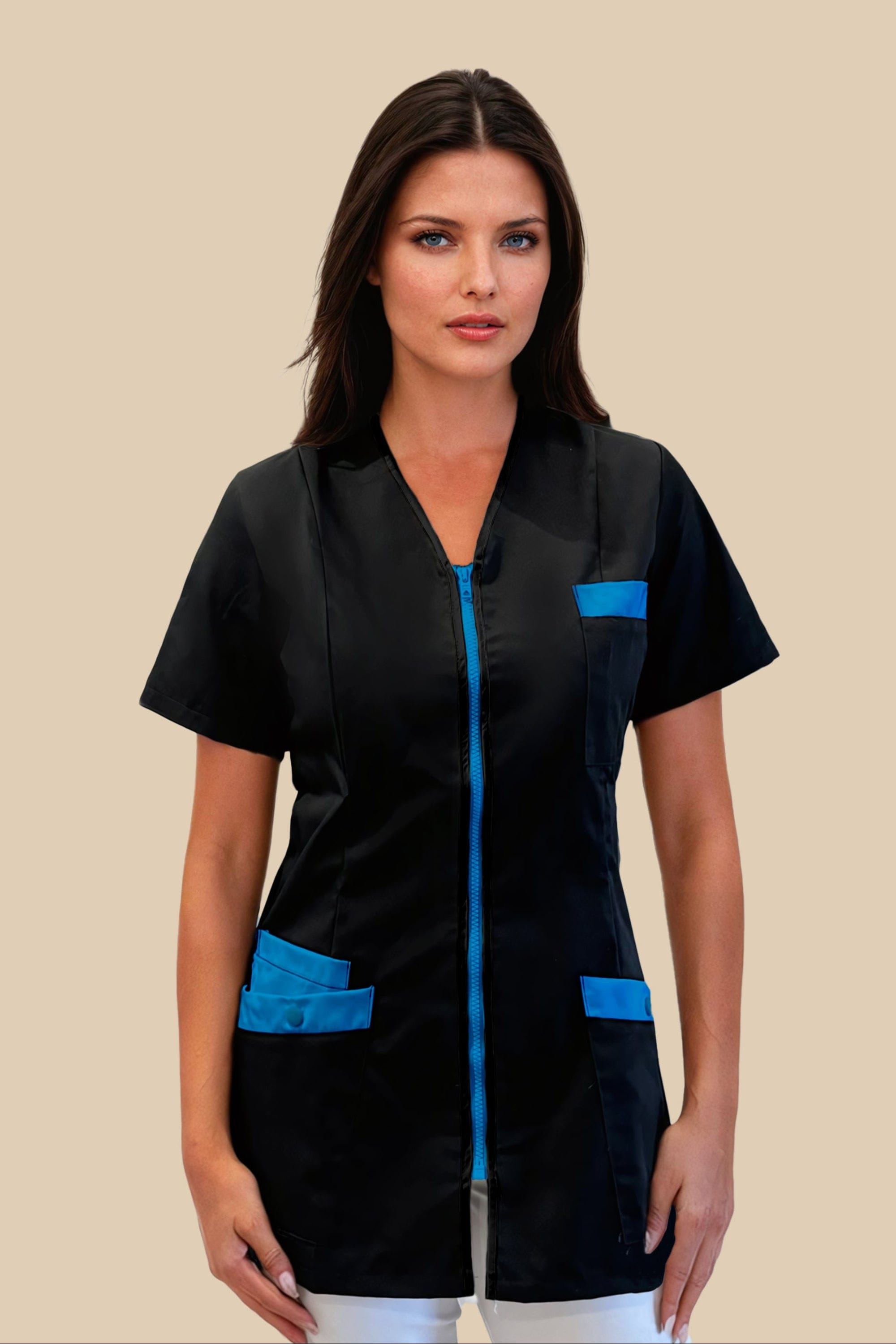 SRC Création Blouse Médicale Blouse médicale femme fermeture éclair noir et turquoise - ISKA
