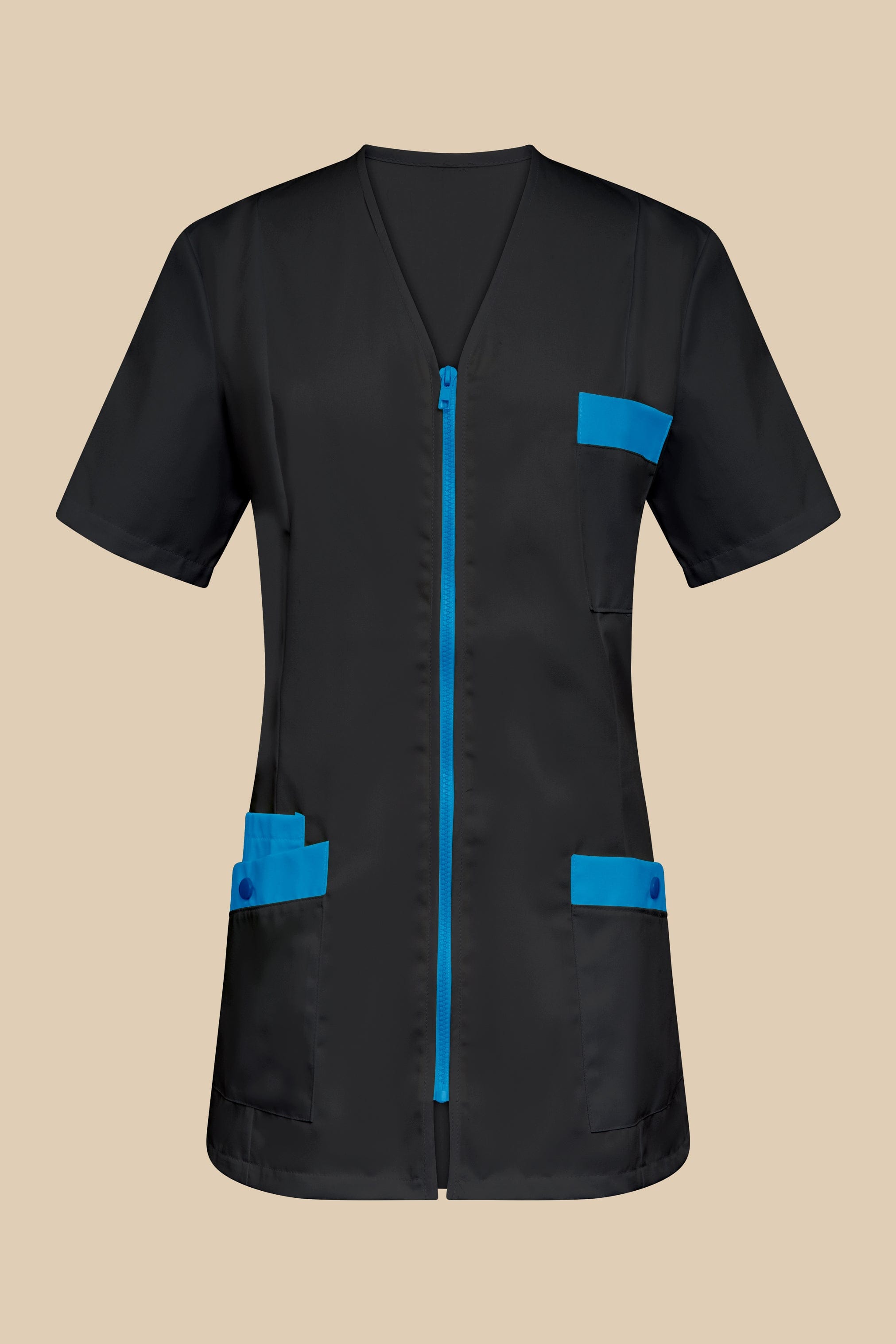 SRC Création Blouse Médicale Blouse médicale femme fermeture éclair noir et turquoise - ISKA