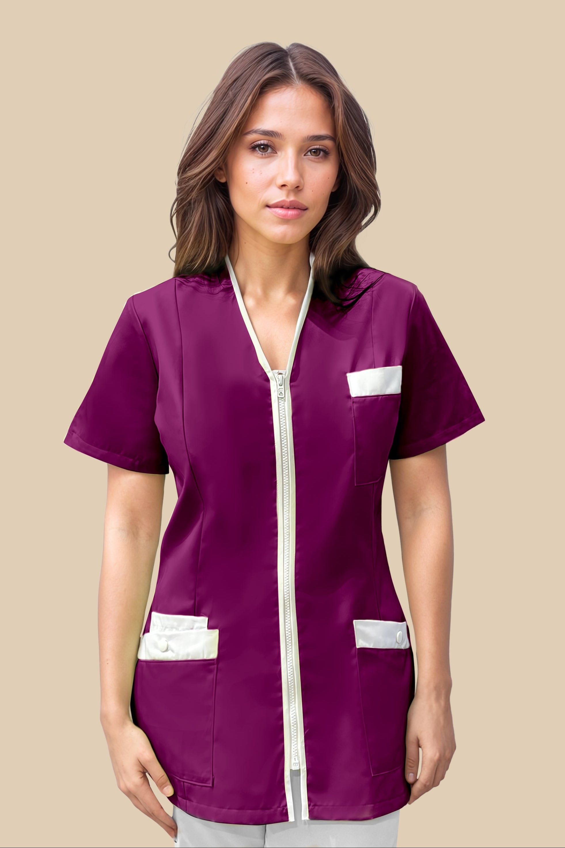 SRC Création Blouse Médicale Blouse médicale femme fermeture éclair prune et blanc - ISKA