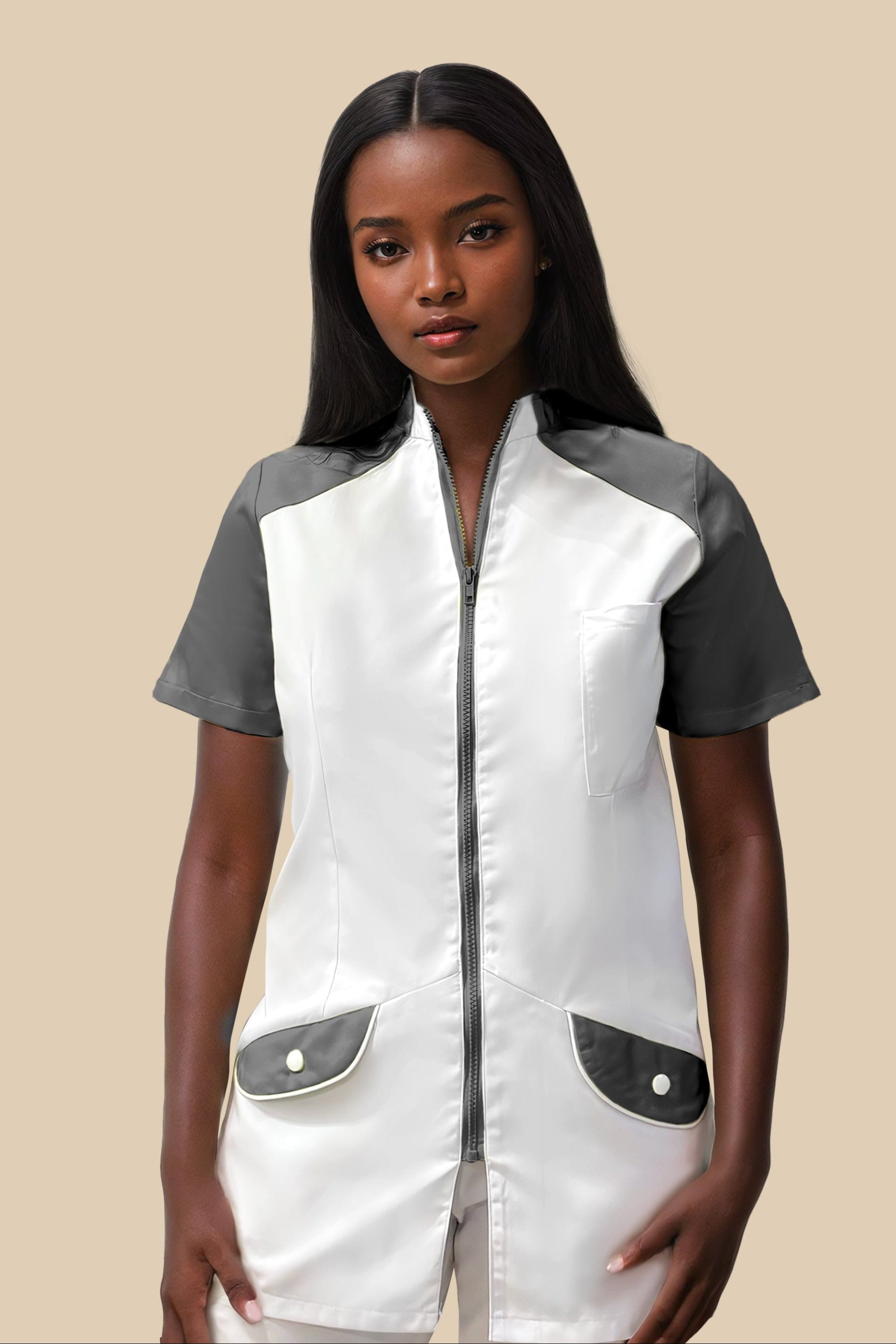 SRC Création Blouse Médicale Blouse médicale femme originale blanc et gris - ALMA