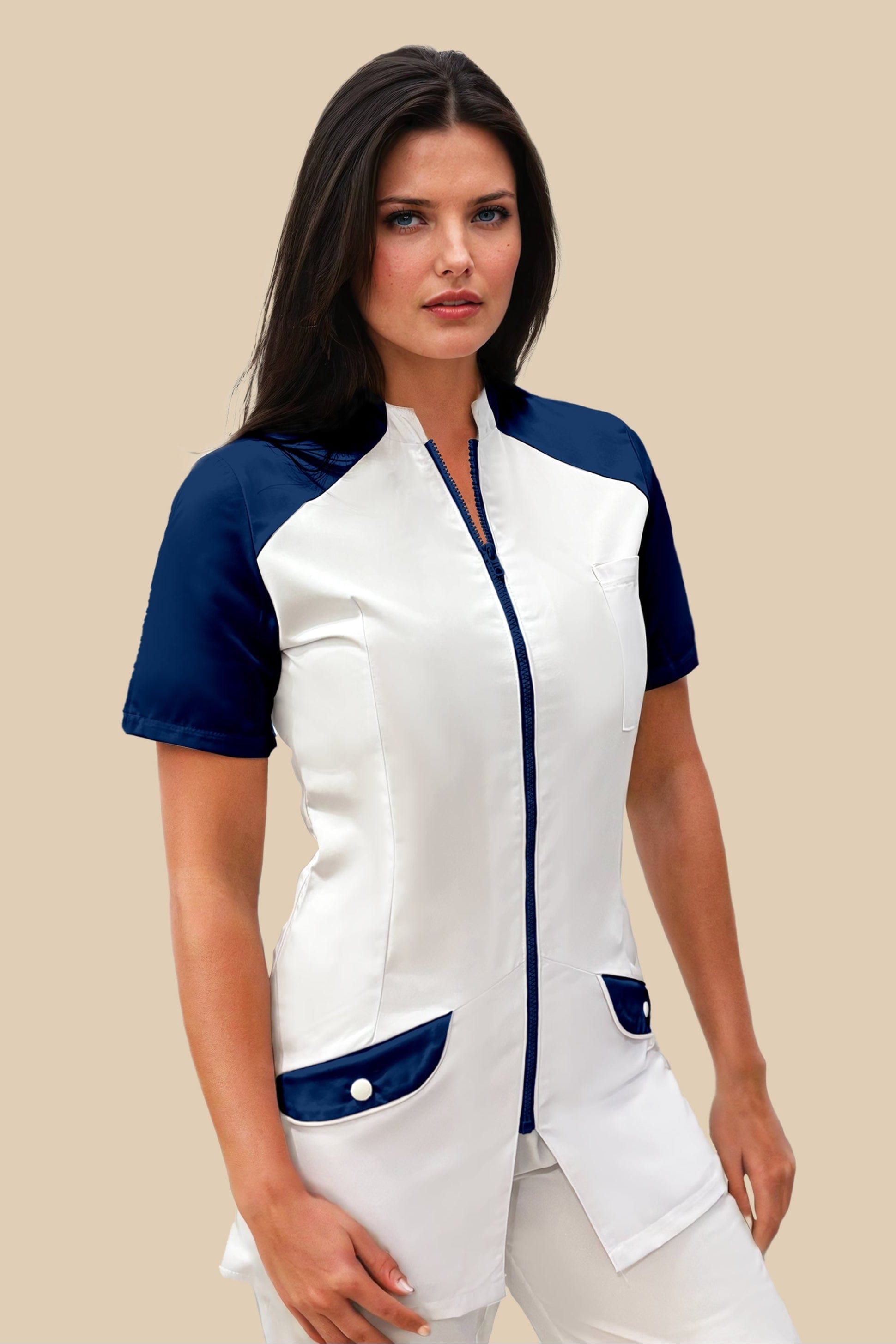 SRC Création Blouse Médicale Blouse médicale femme originale blanc et marine - ALMA