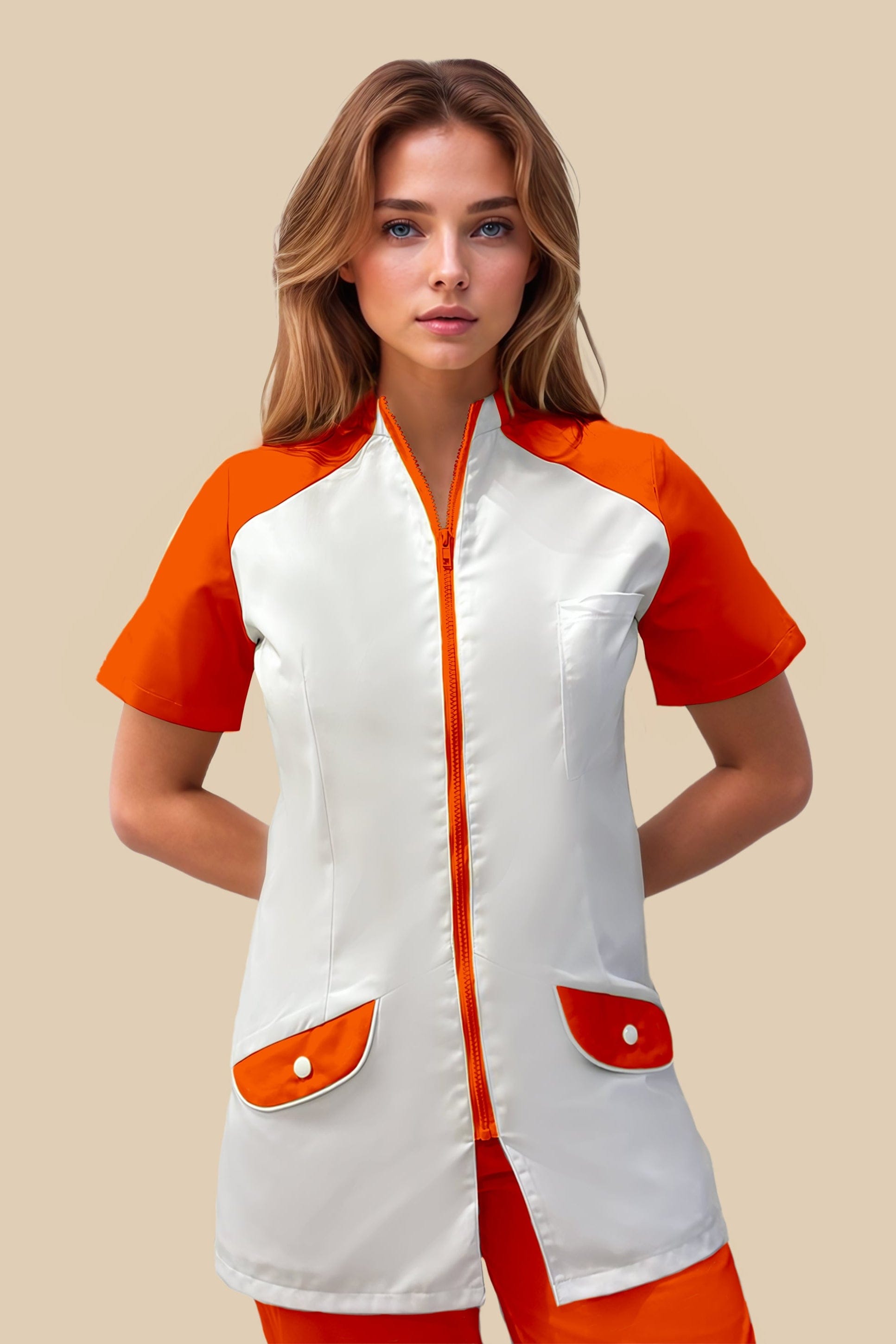 SRC Création Blouse Médicale Blouse médicale femme originale blanc et orange - ALMA