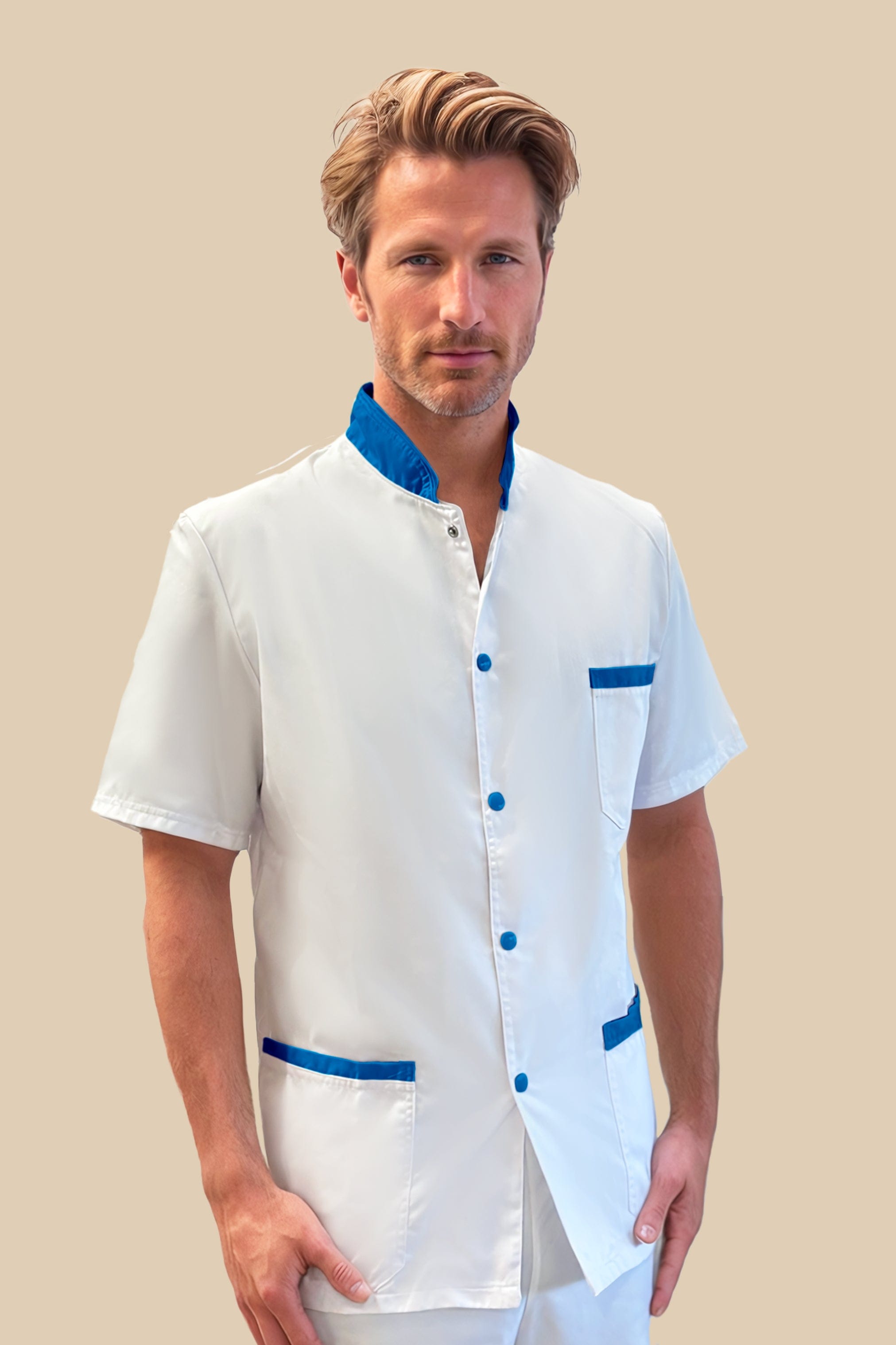 Col Mao Blouse Medicale Homme Manches Courtes Blouse Médicale