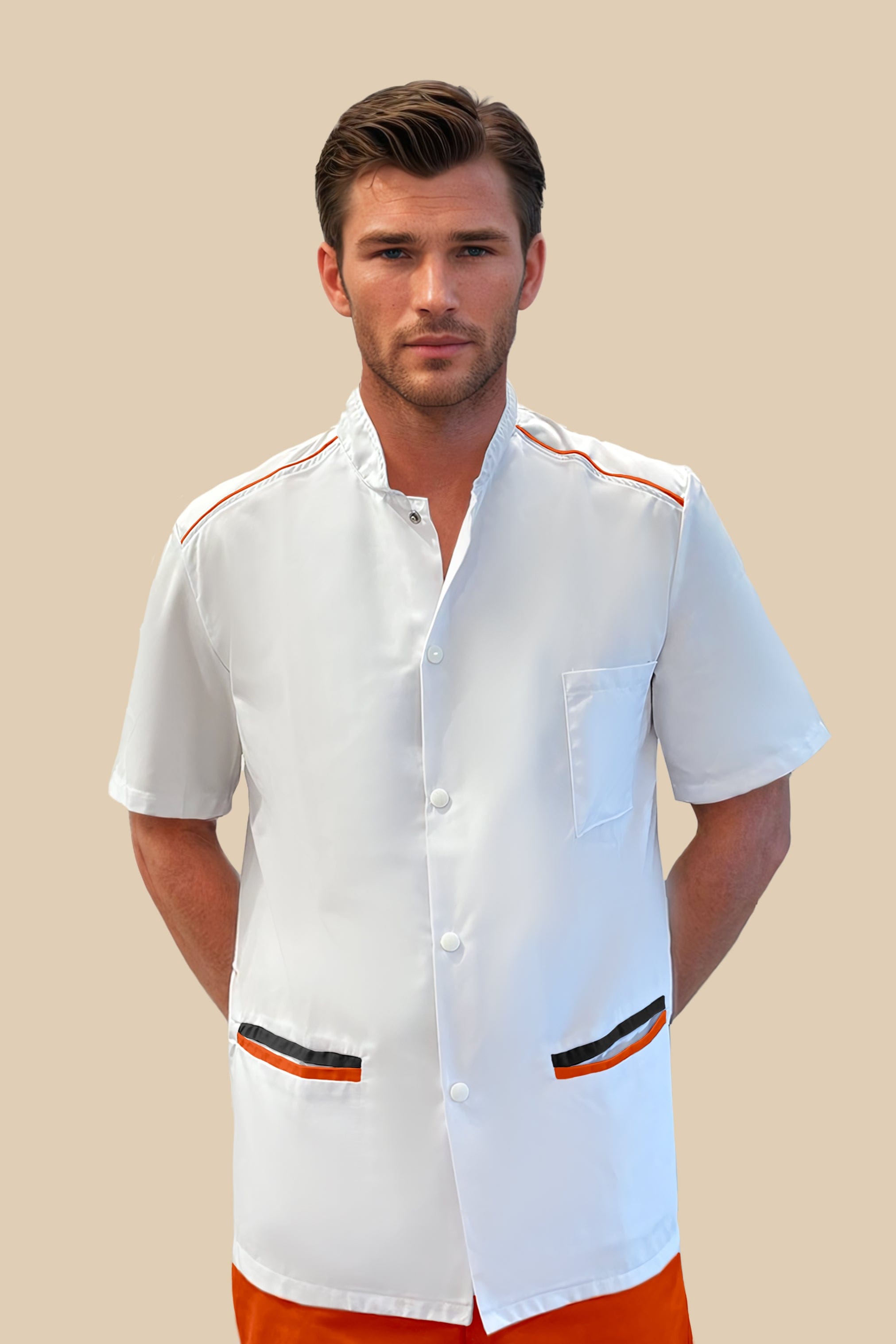 SRC Création Blouse Médicale Blouse médicale homme blanc orange originale - SANO