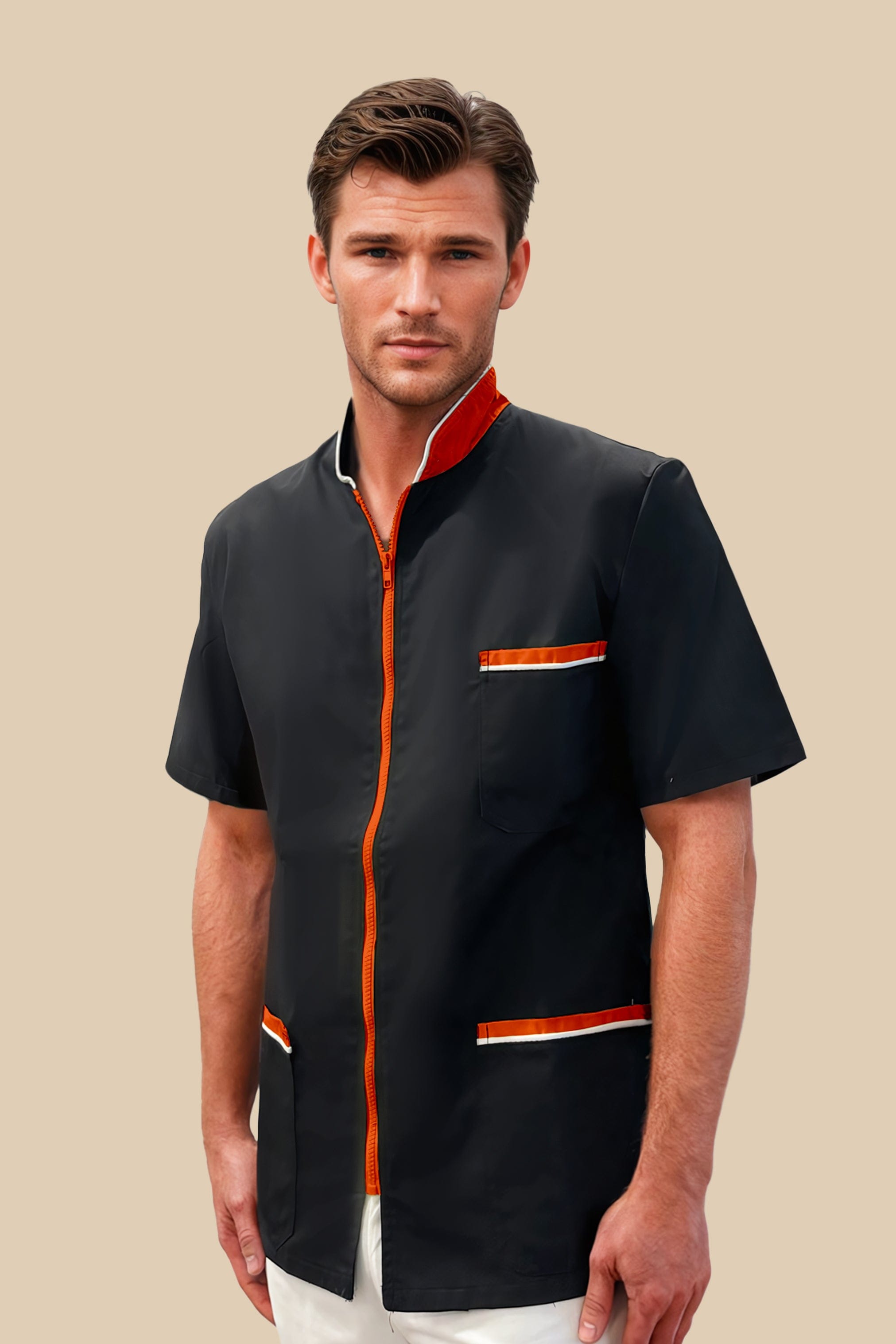 SRC Création Blouse Médicale Blouse médicale noir et orange homme fermeture éclair - PRESPO