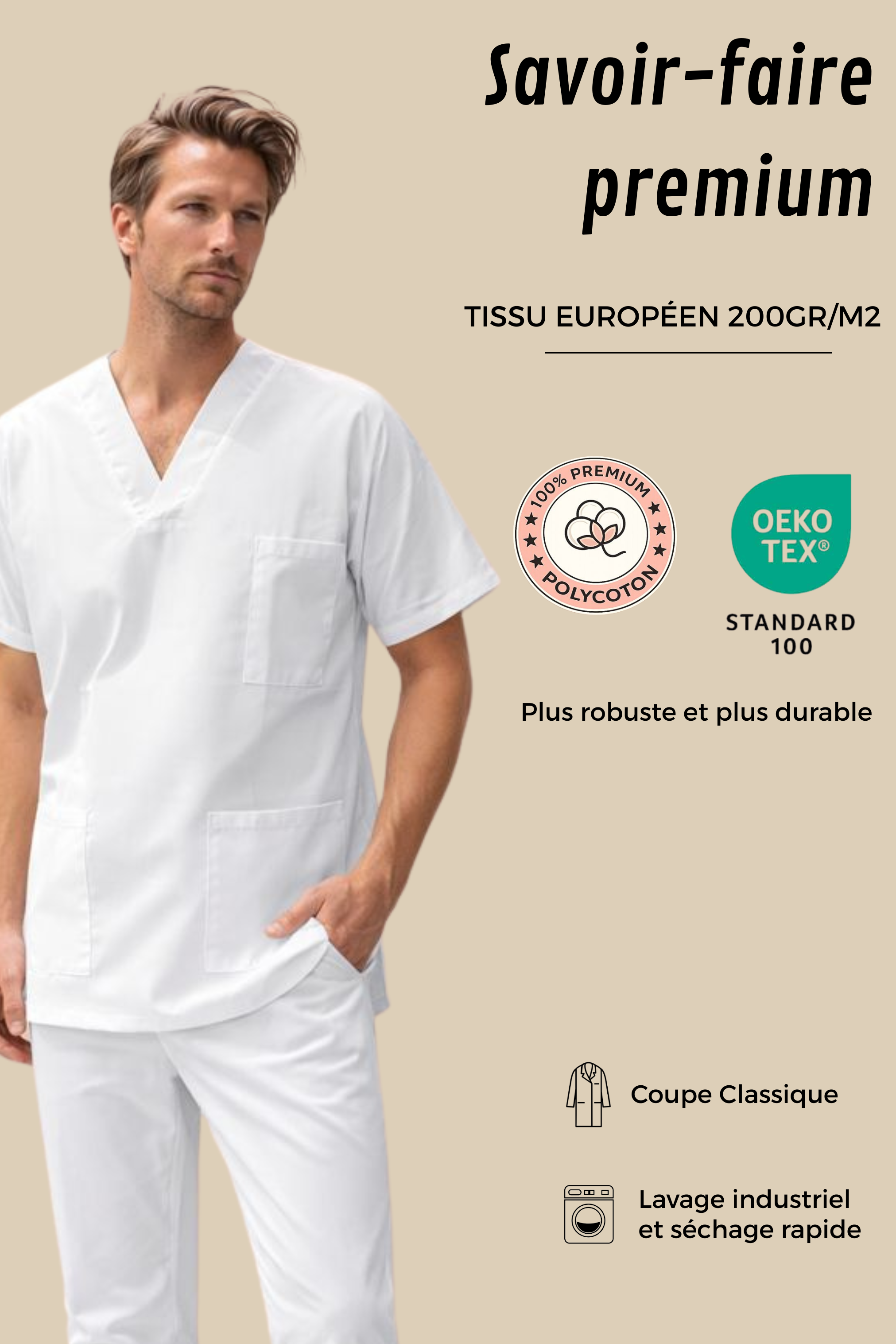 SRC Création Tunique médicale Pack de 3 tuniques médicales blanches à col V - 7797