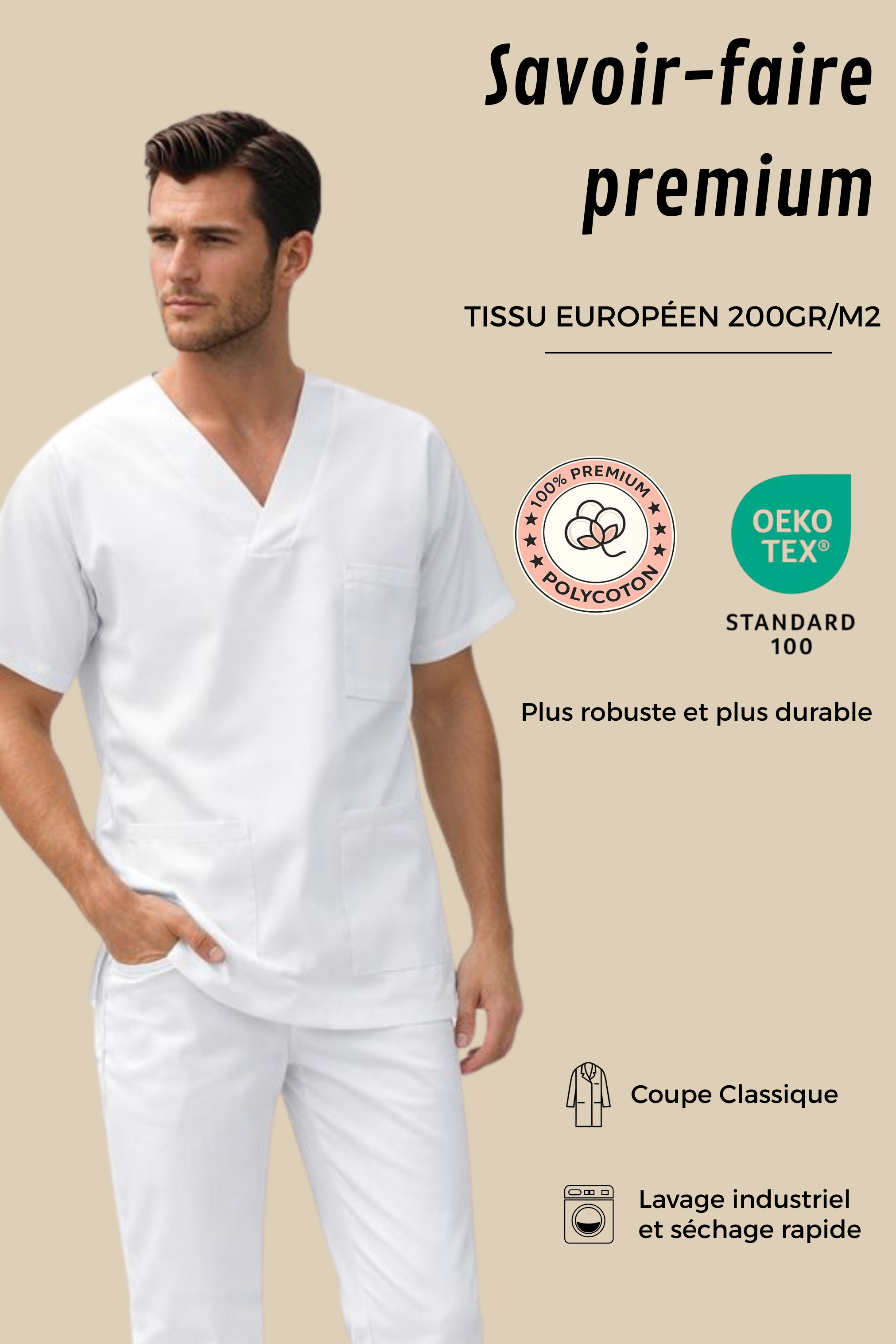 SRC Création Tunique médicale Pack de 3 tuniques médicales Col V 7797 + 3 Pantalons 1020