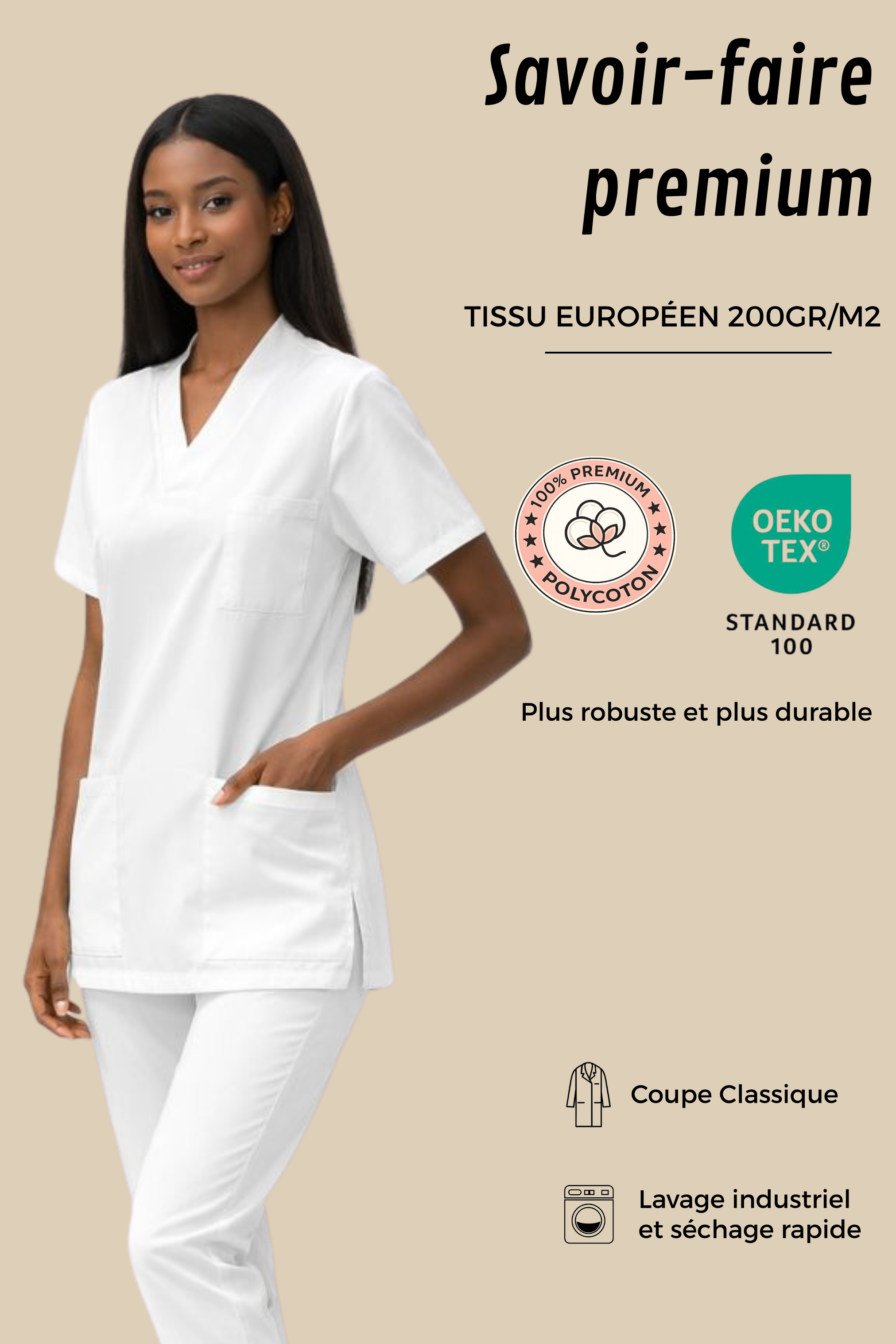 SRC Création Tunique médicale Pack de 3 tuniques médicales femme blanches à col V - 7797F