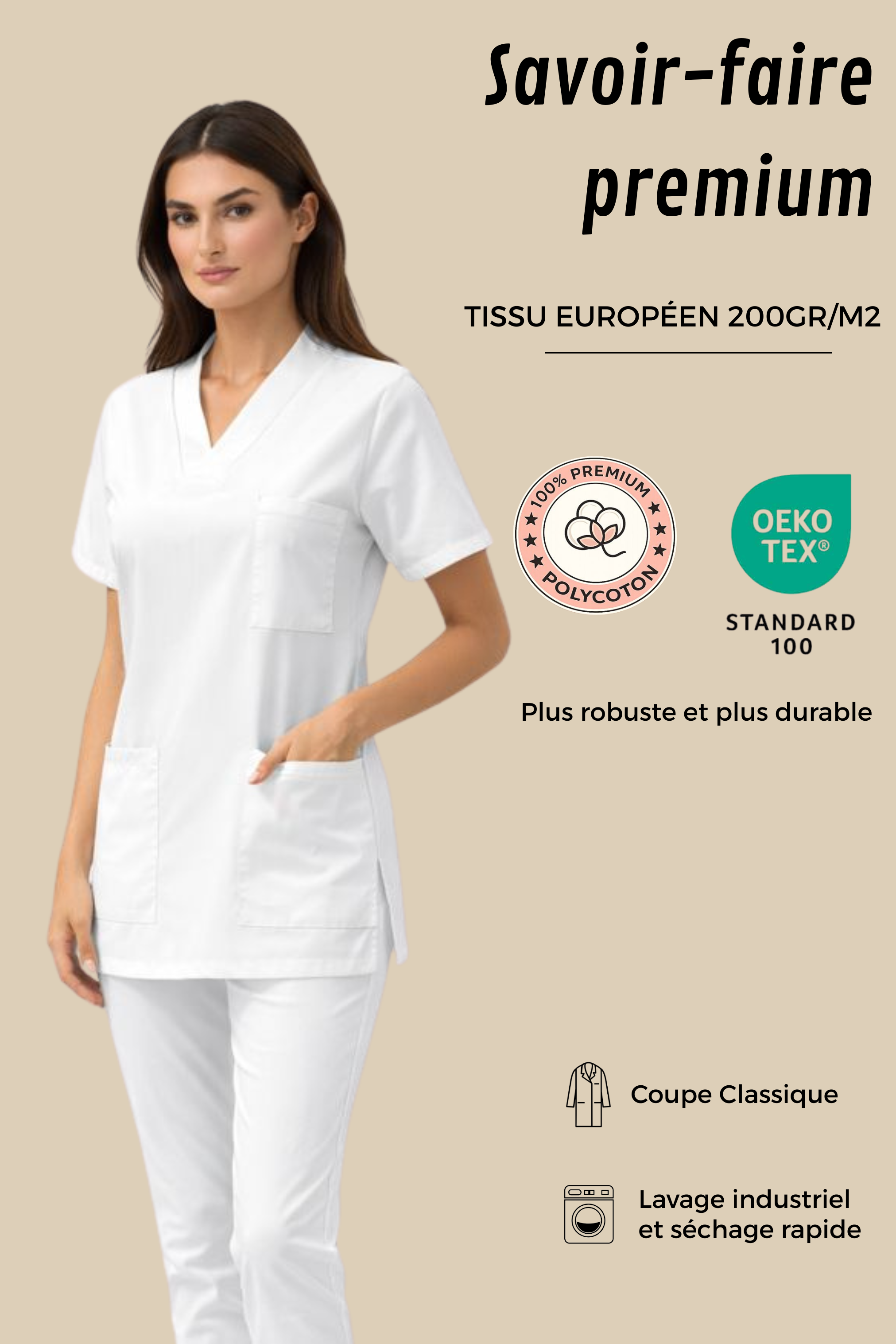 SRC Création Tunique médicale Pack de 5 tuniques médicales femme blanches à col V - 7797F