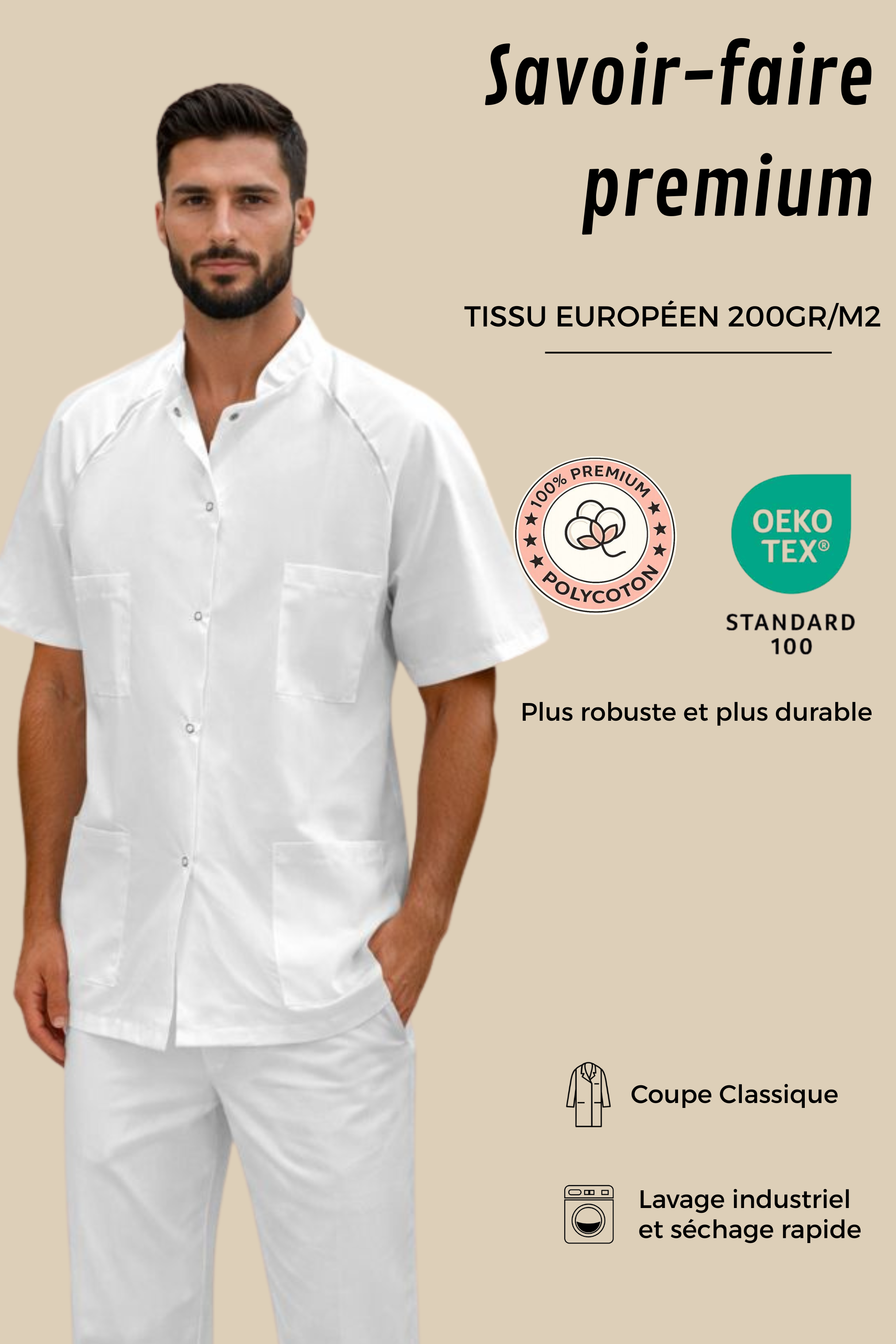 SRC Création Tunique médicale Pack de 6 tuniques médicales blanches 4642 + 6 Pantalons 1020