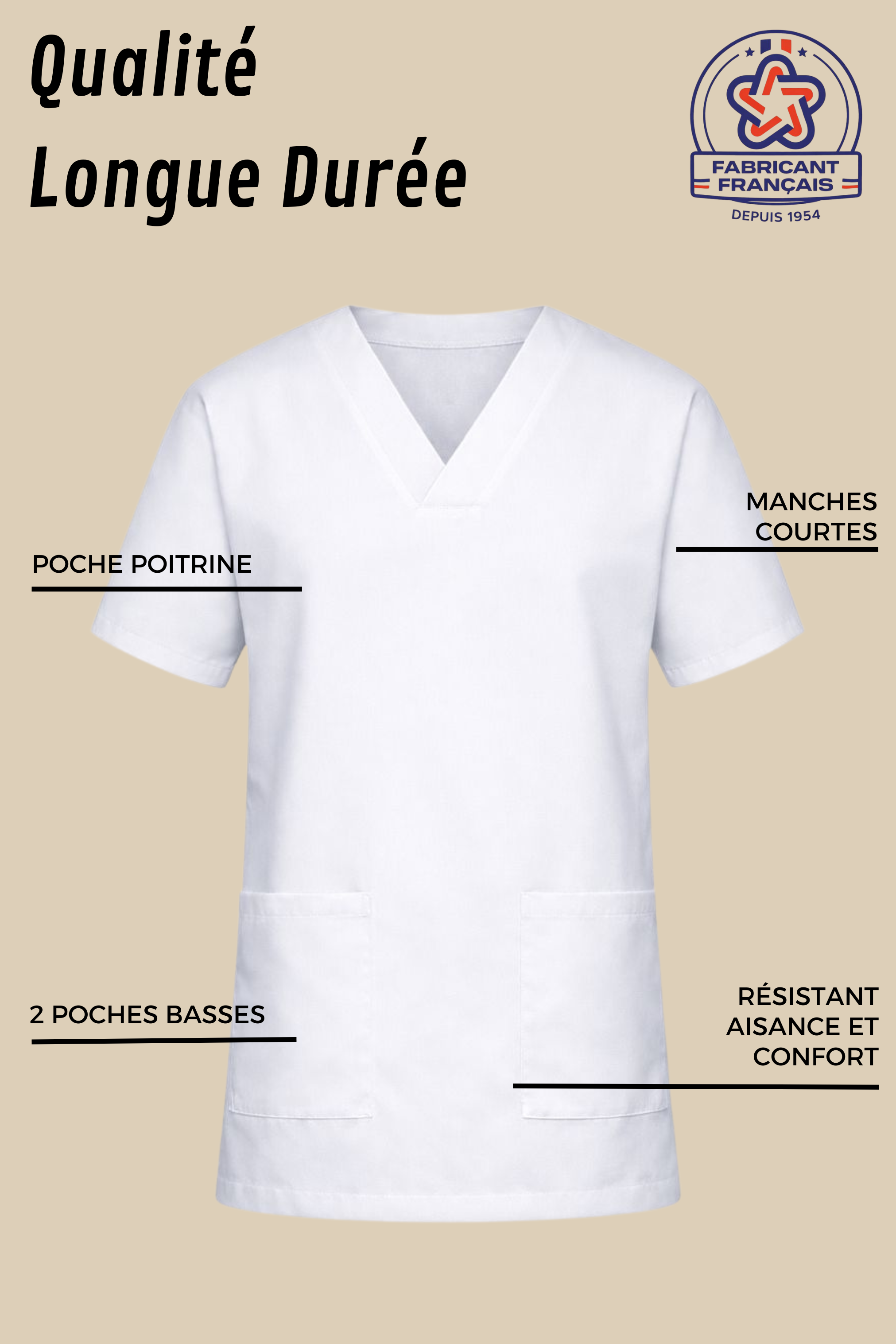 SRC Création Tunique médicale Tunique médicale blanche col V - 7797