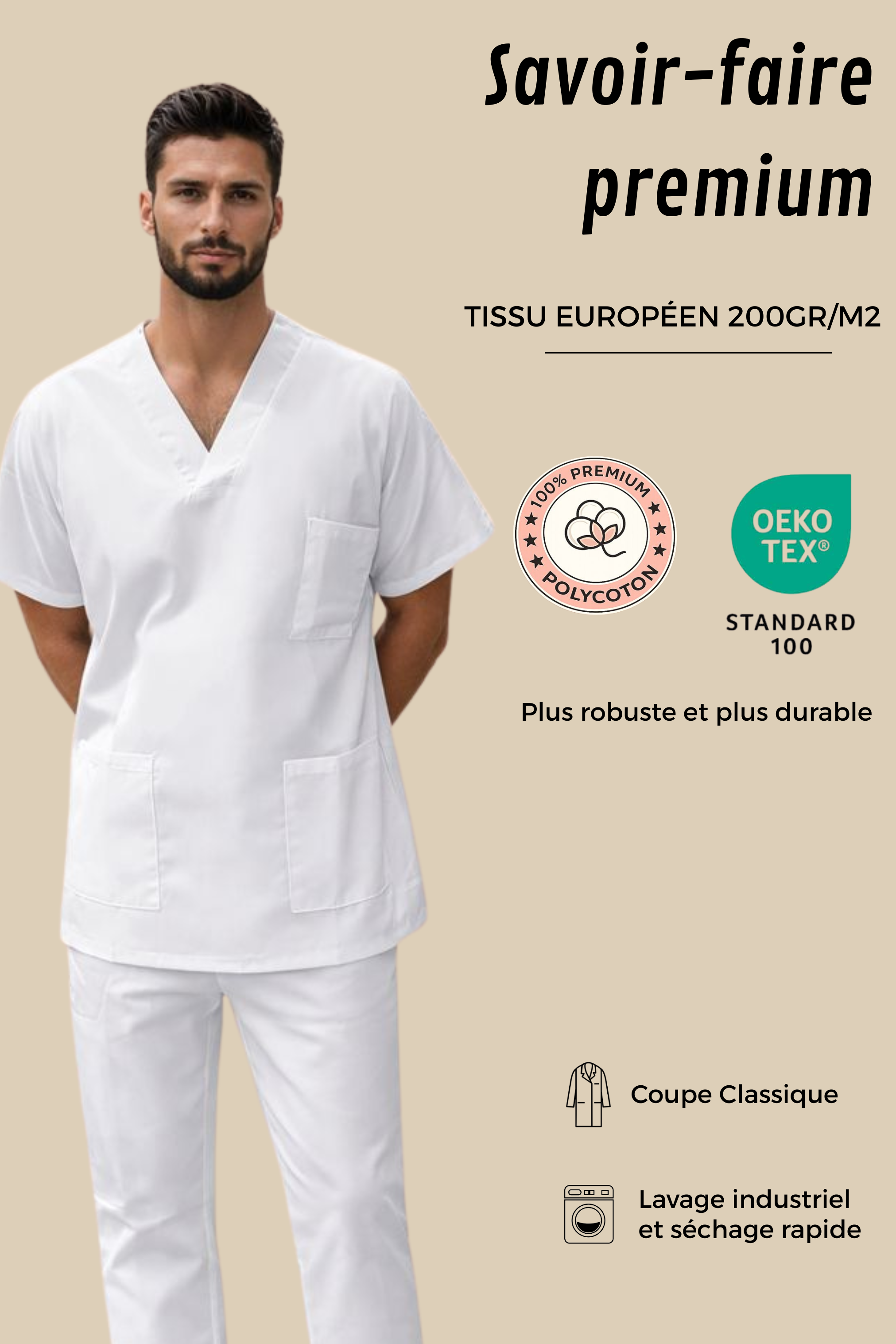 SRC Création Tunique médicale Tunique médicale blanche col V - 7797