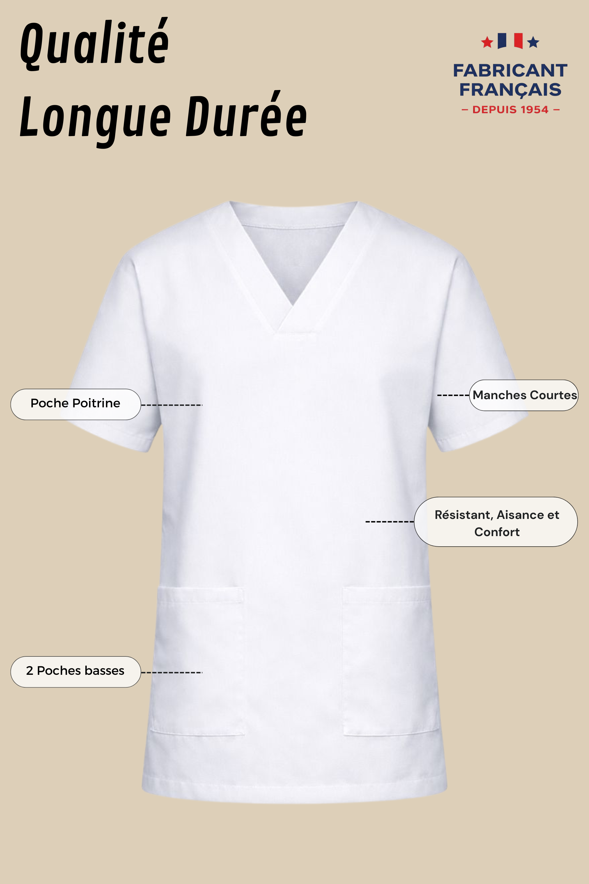 SRC Création Tunique médicale Tunique médicale blanche col V - 7797