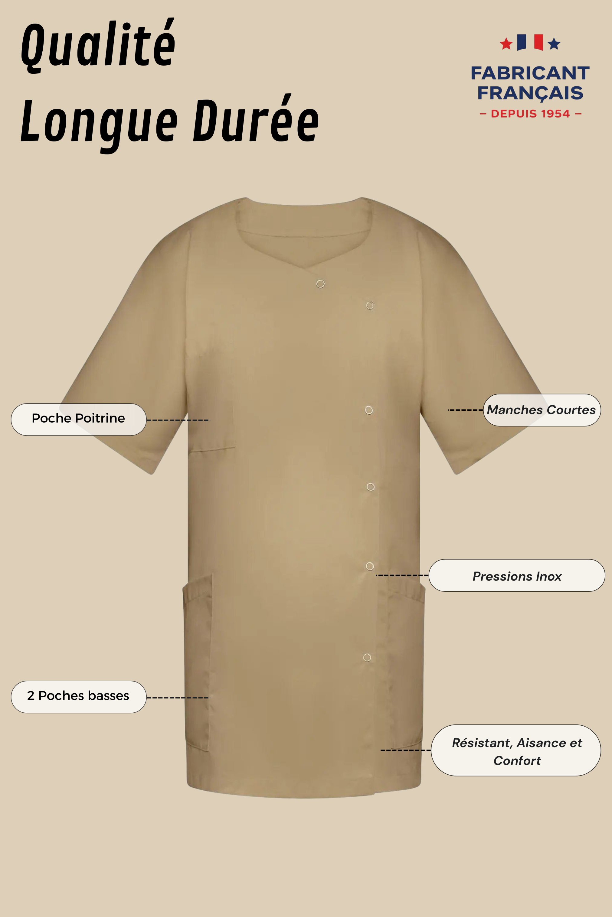 SRC Création Tunique médicale Tunique médicale femme biscuit - 1666
