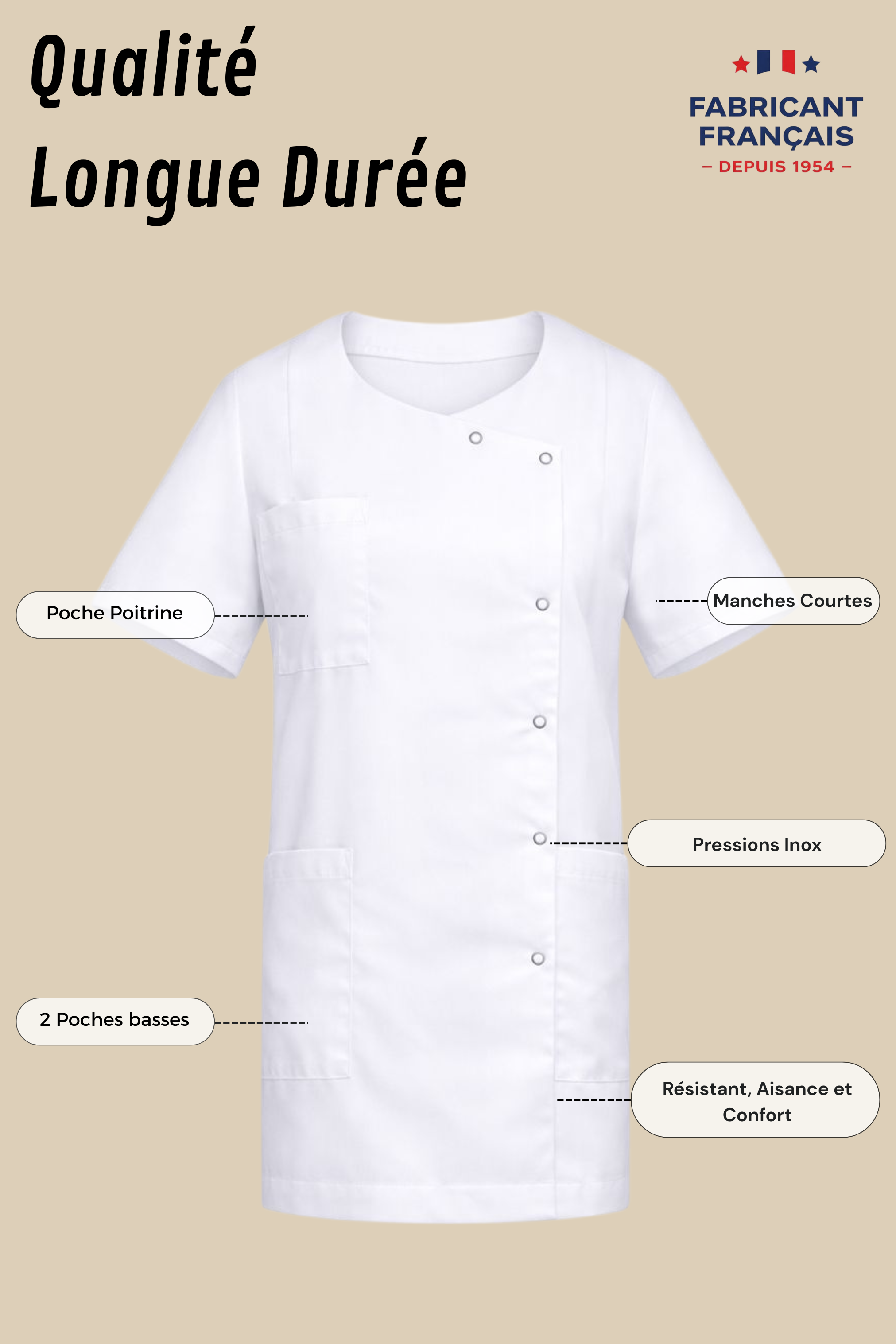 SRC Création Tunique médicale Tunique médicale femme blanche - 1666