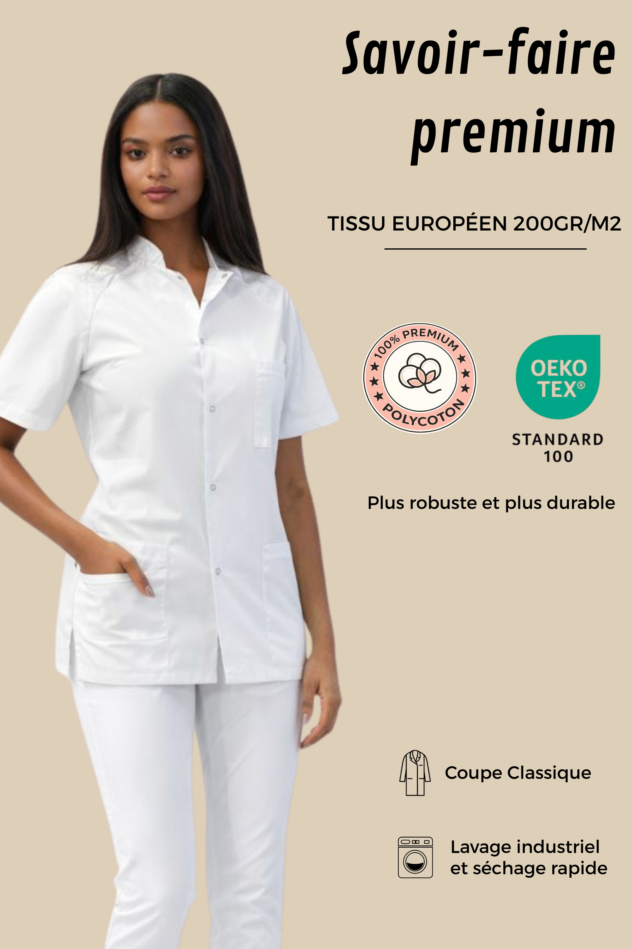 SRC Création Tunique médicale Tunique médicale femme blanche - 4642F