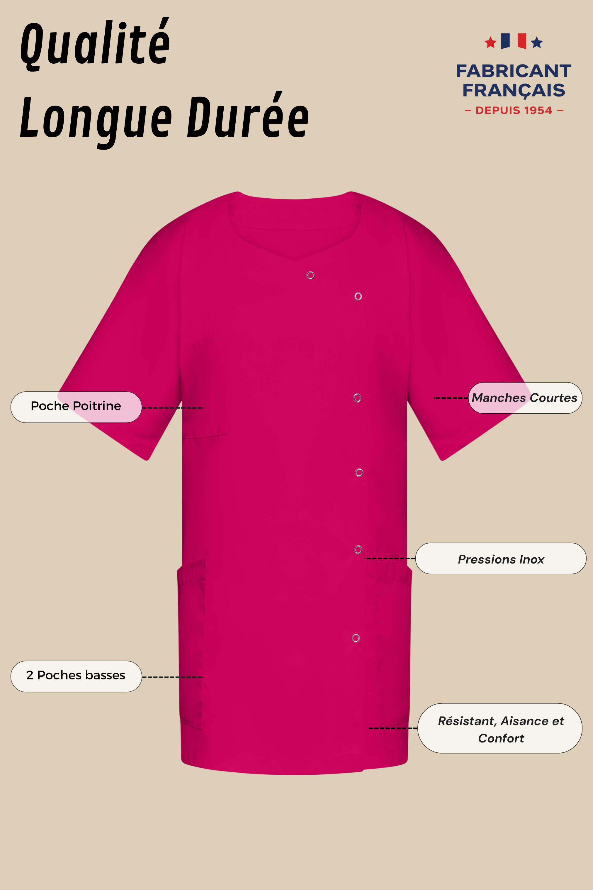 SRC Création Tunique médicale Tunique médicale femme fuchsia - 1666