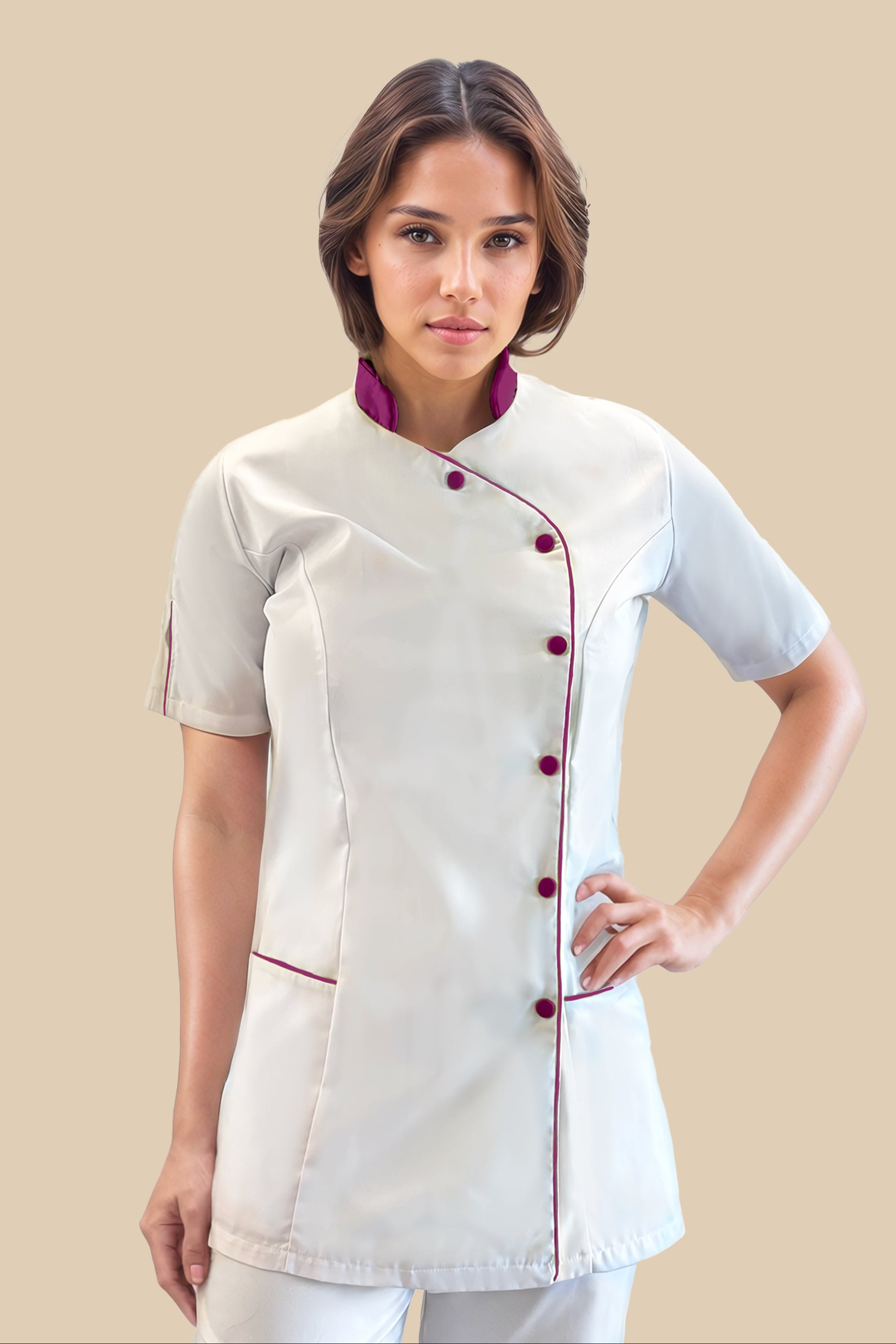 Blouse médicale femme blanc et prune - SILA