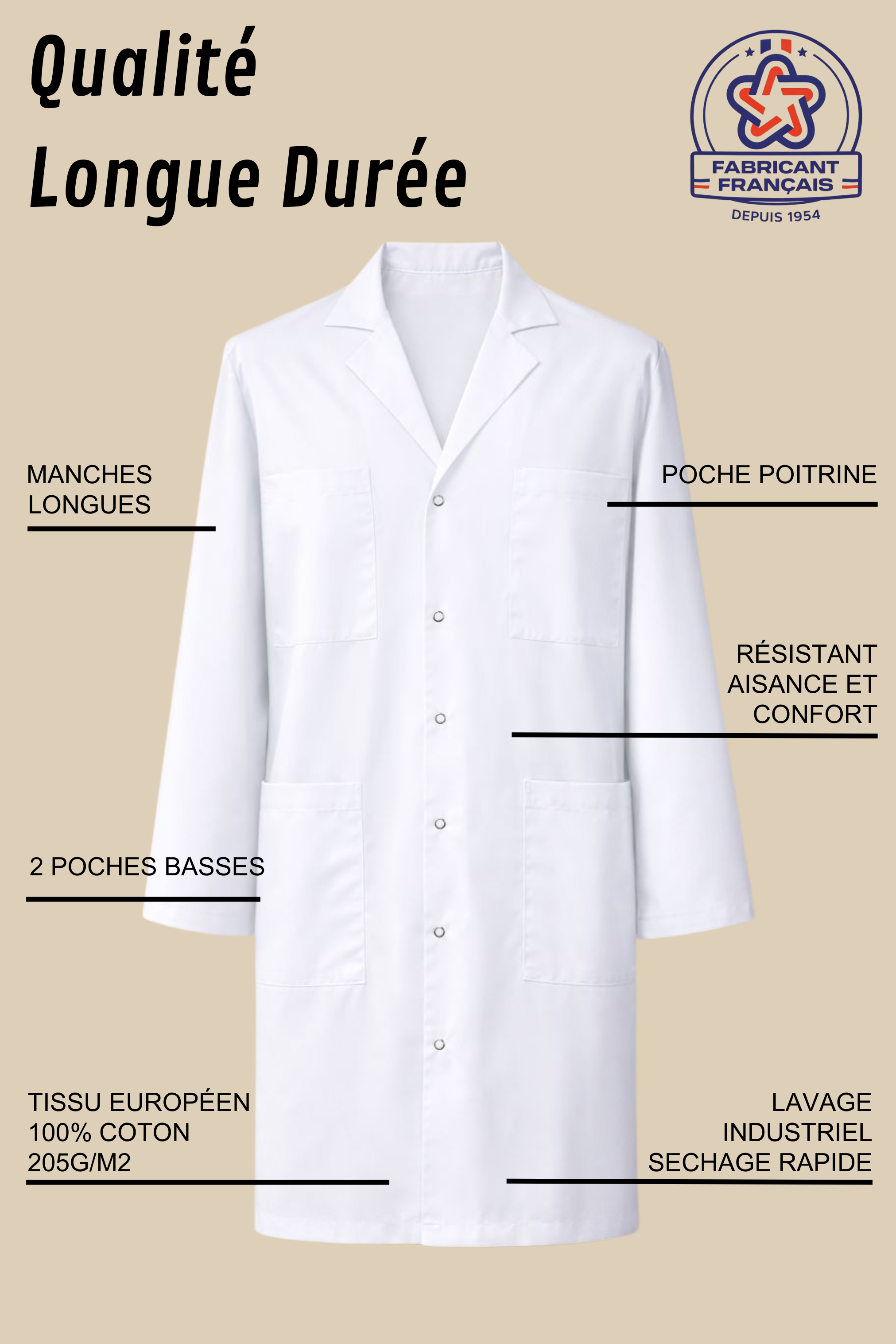 SRC Création Blouse Médicale Blouse Blanche Chimie mixte 100% coton - 7724