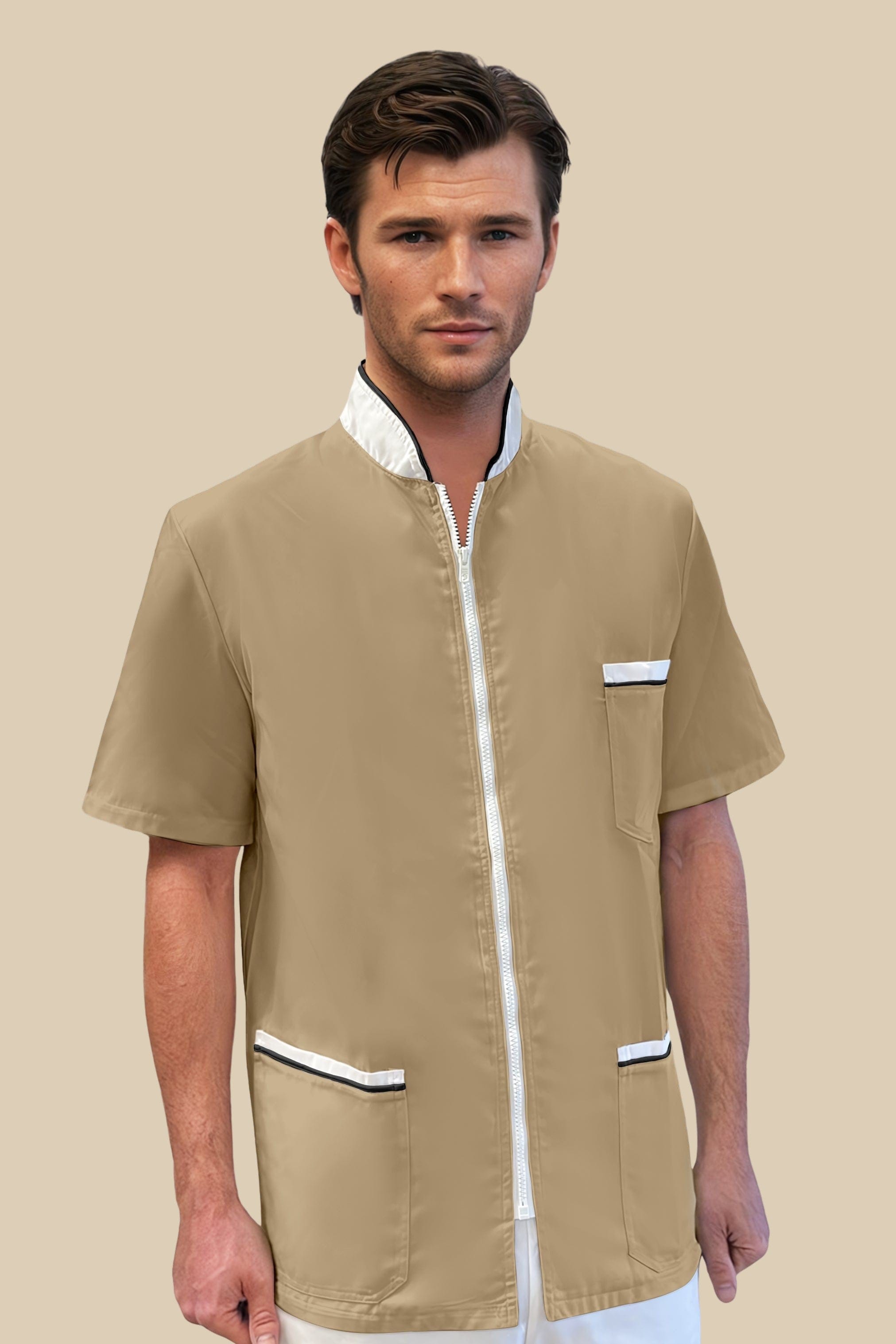 SRC Création Blouse Médicale Blouse médicale biscuit et blanc homme fermeture éclair - PRESPO