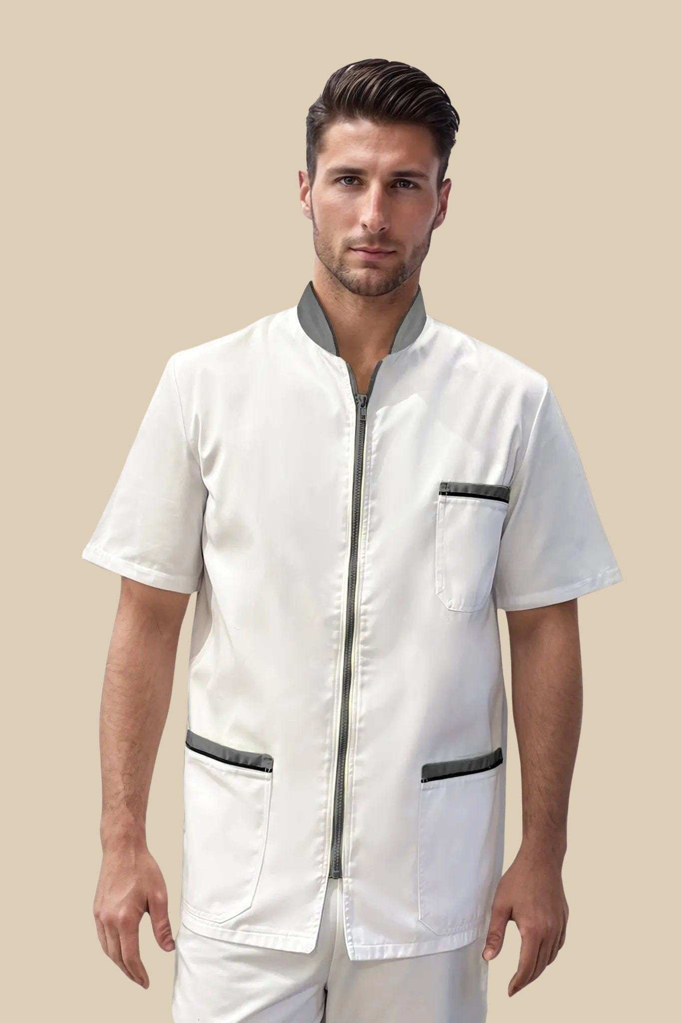 SRC Création Blouse Médicale Blouse médicale blanc et gris homme fermeture éclair - PRESPO