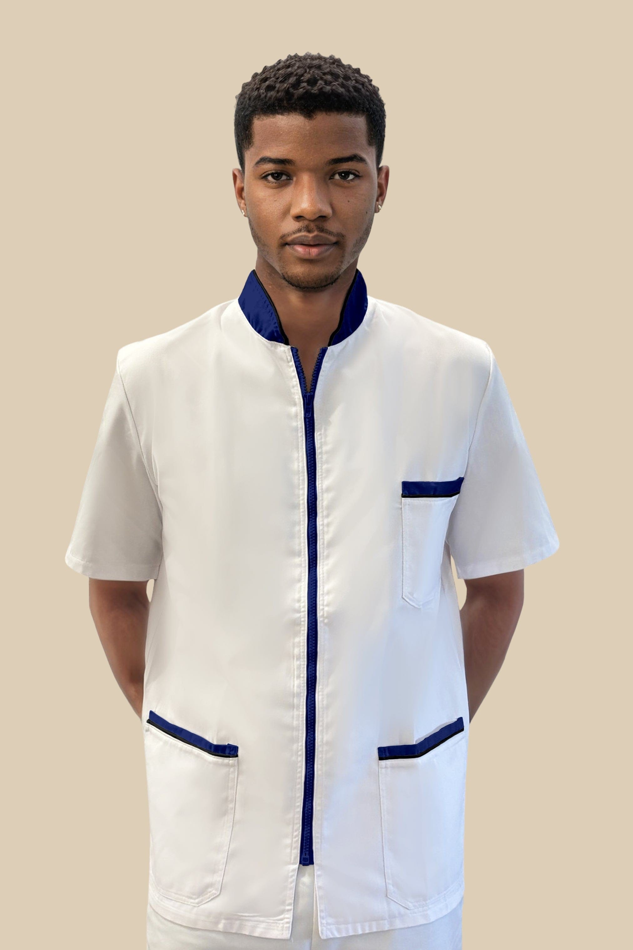 SRC Création Blouse Médicale Blouse médicale blanc et marine homme fermeture éclair - PRESPO