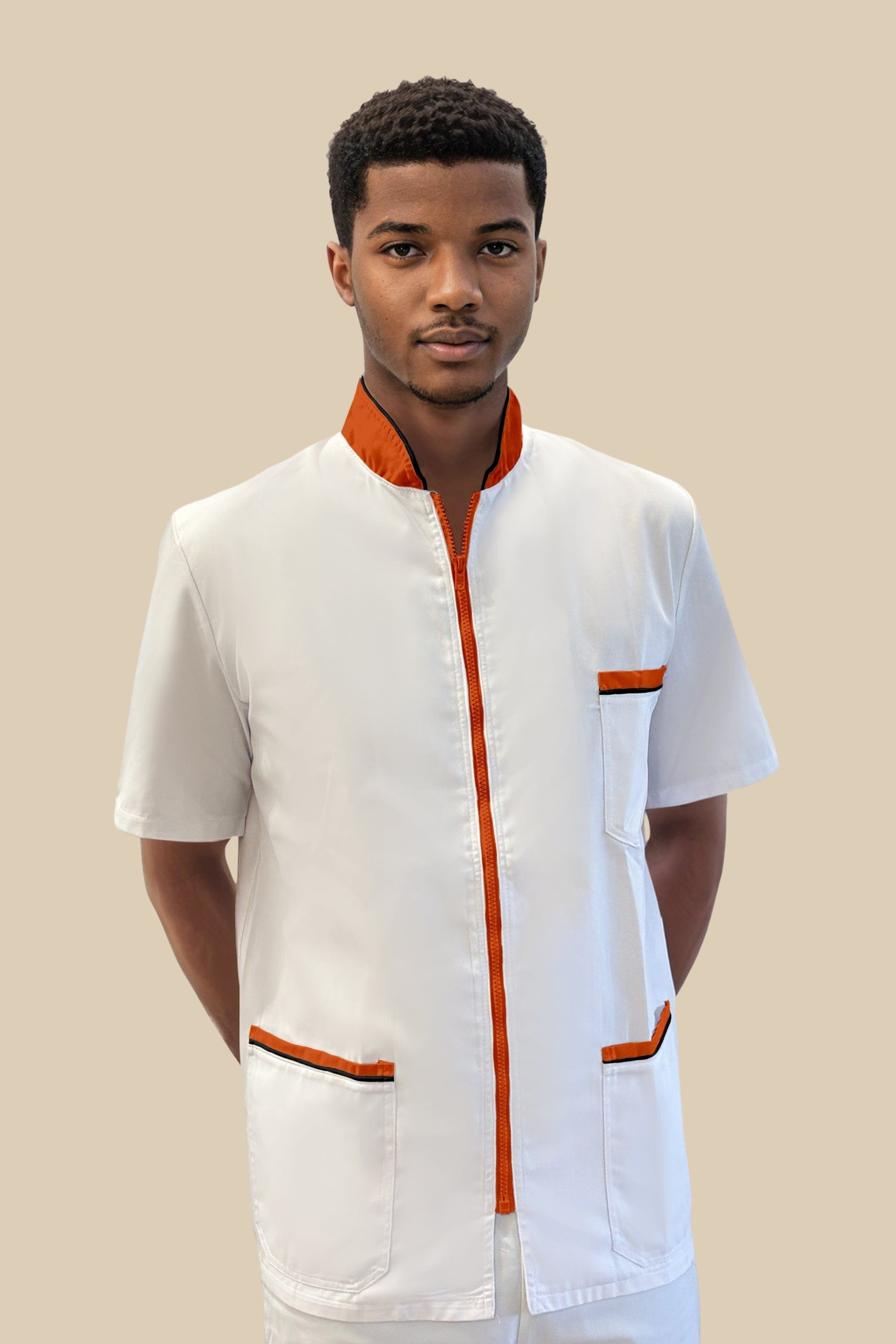 SRC Création Blouse Médicale Blouse médicale blanc et orange homme fermeture éclair - PRESPO