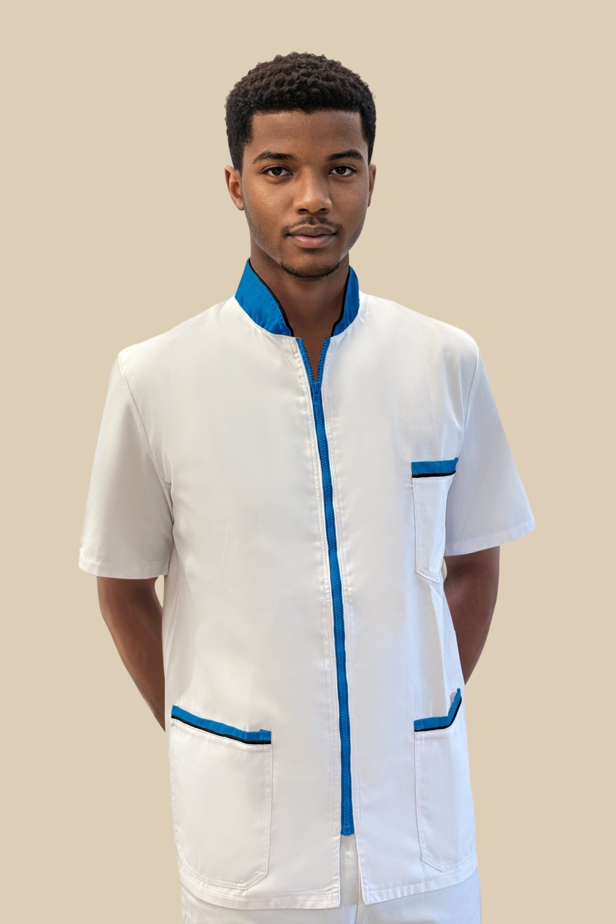 SRC Création Blouse Médicale Blouse médicale blanc et turquoise homme fermeture éclair - PRESPO