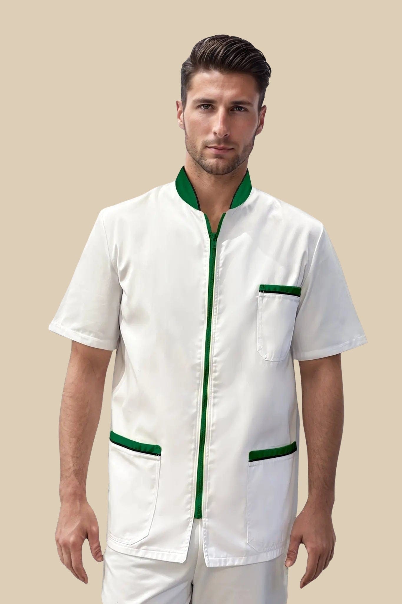 SRC Création Blouse Médicale Blouse médicale blanc et vert homme fermeture éclair - PRESPO