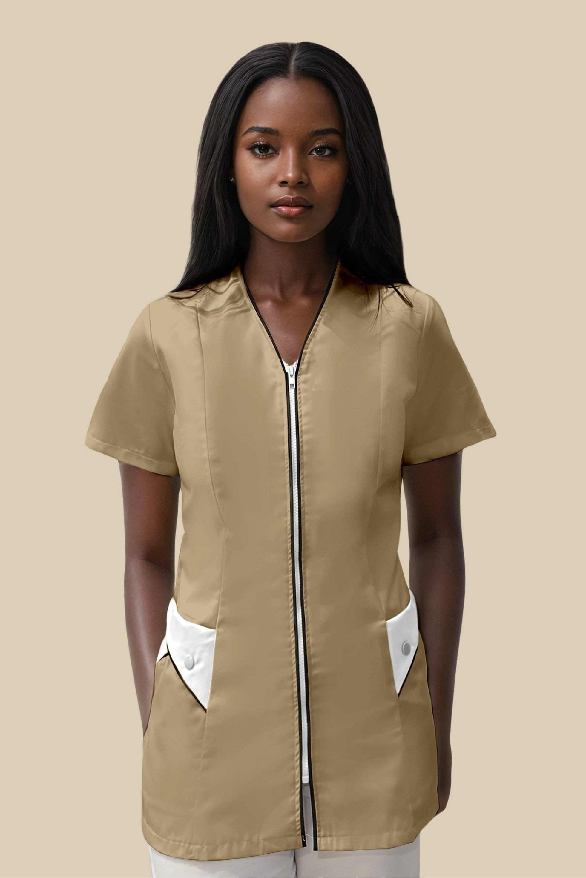 SRC Création Blouse Médicale Blouse médicale femme biscuit et blanc - NOLA