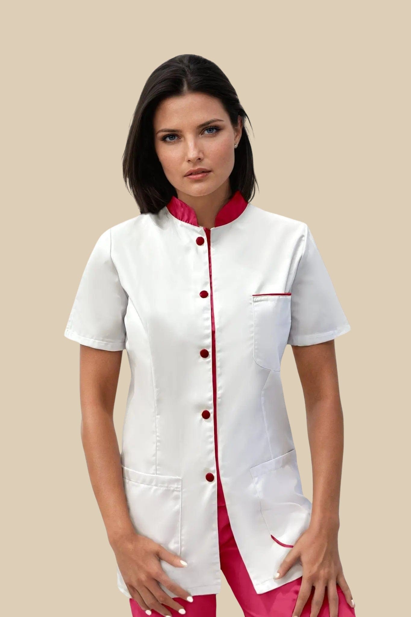 SRC Création Blouse Médicale Blouse médicale femme blanc et fuchsia - SAANA