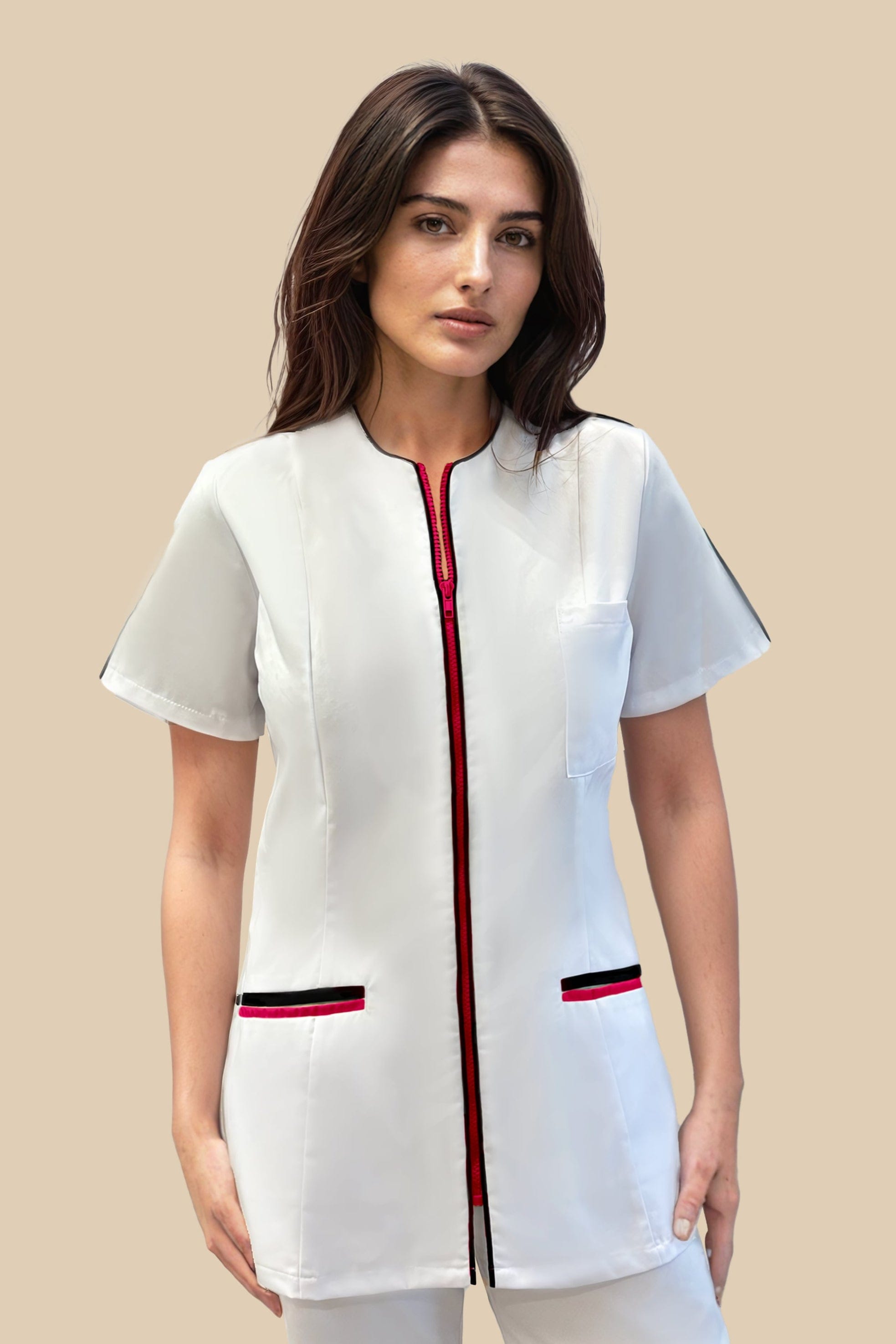 SRC Création Blouse Médicale Blouse médicale femme cintrée blanc/noir/fuchsia - LOKKA