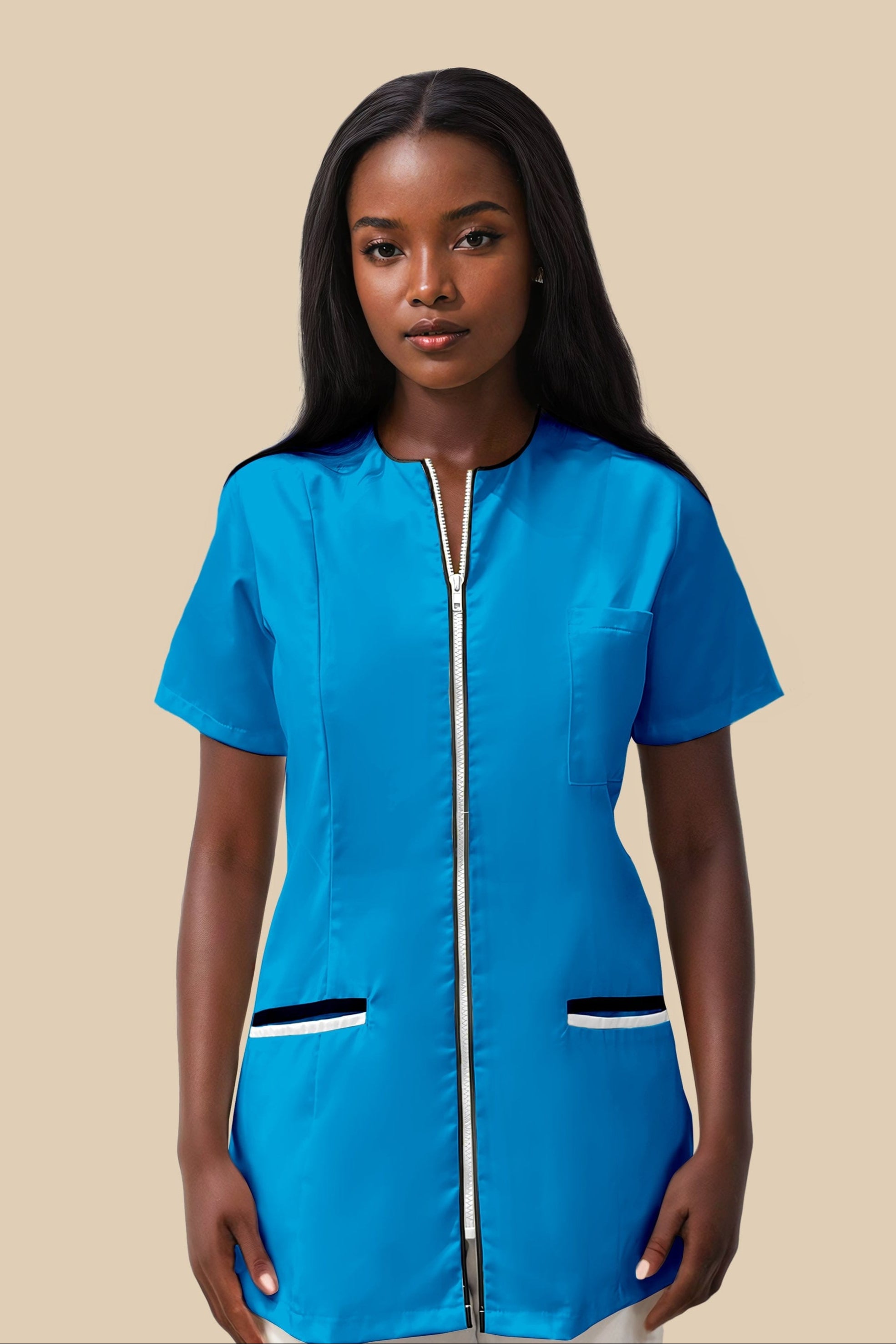 SRC Création Blouse Médicale Blouse médicale femme cintrée Turquoise/Noir/Blanc - LOKKA