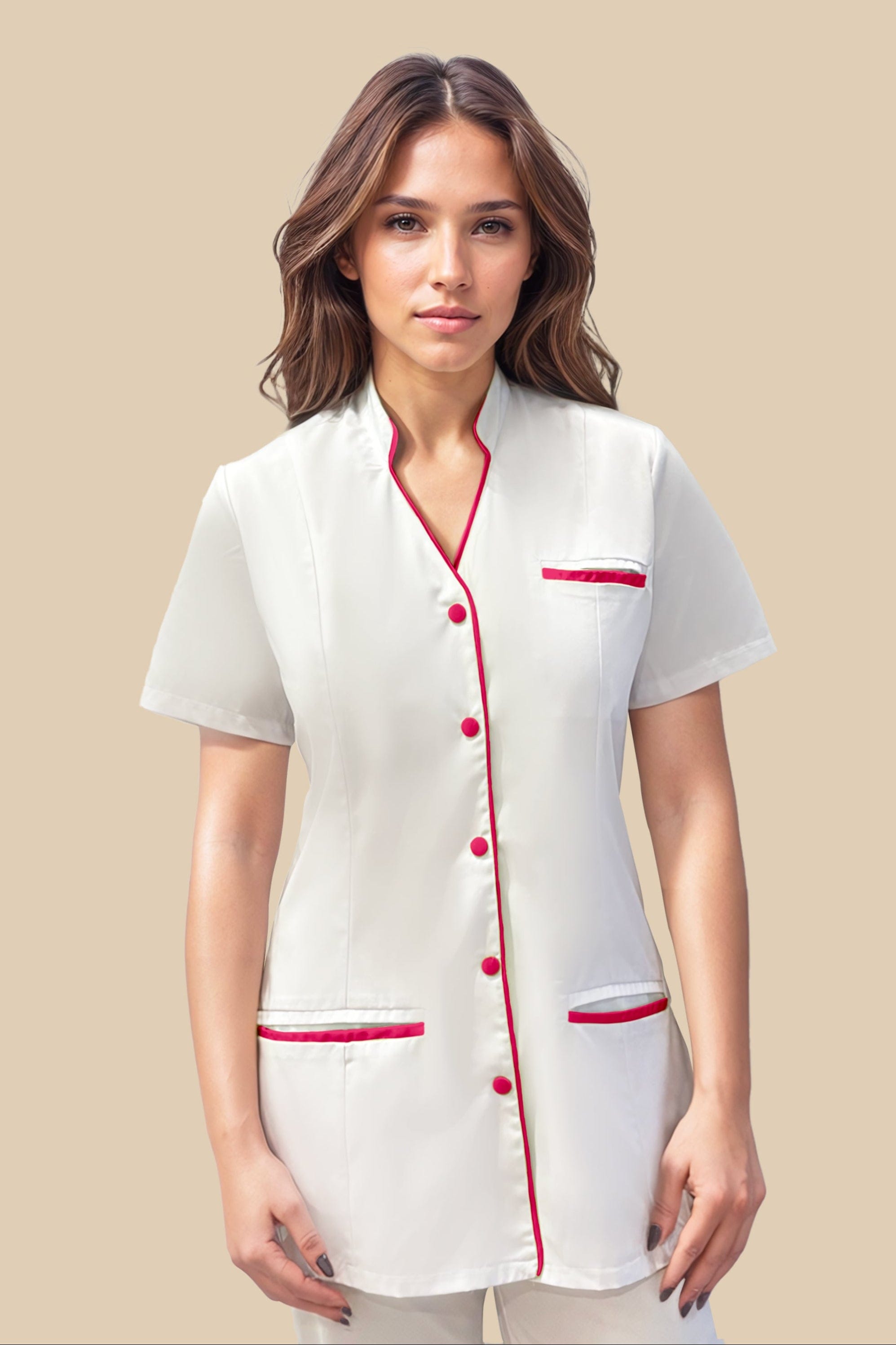 SRC Création Blouse Médicale Blouse médicale femme col V blanc et fuchsia - KOSA